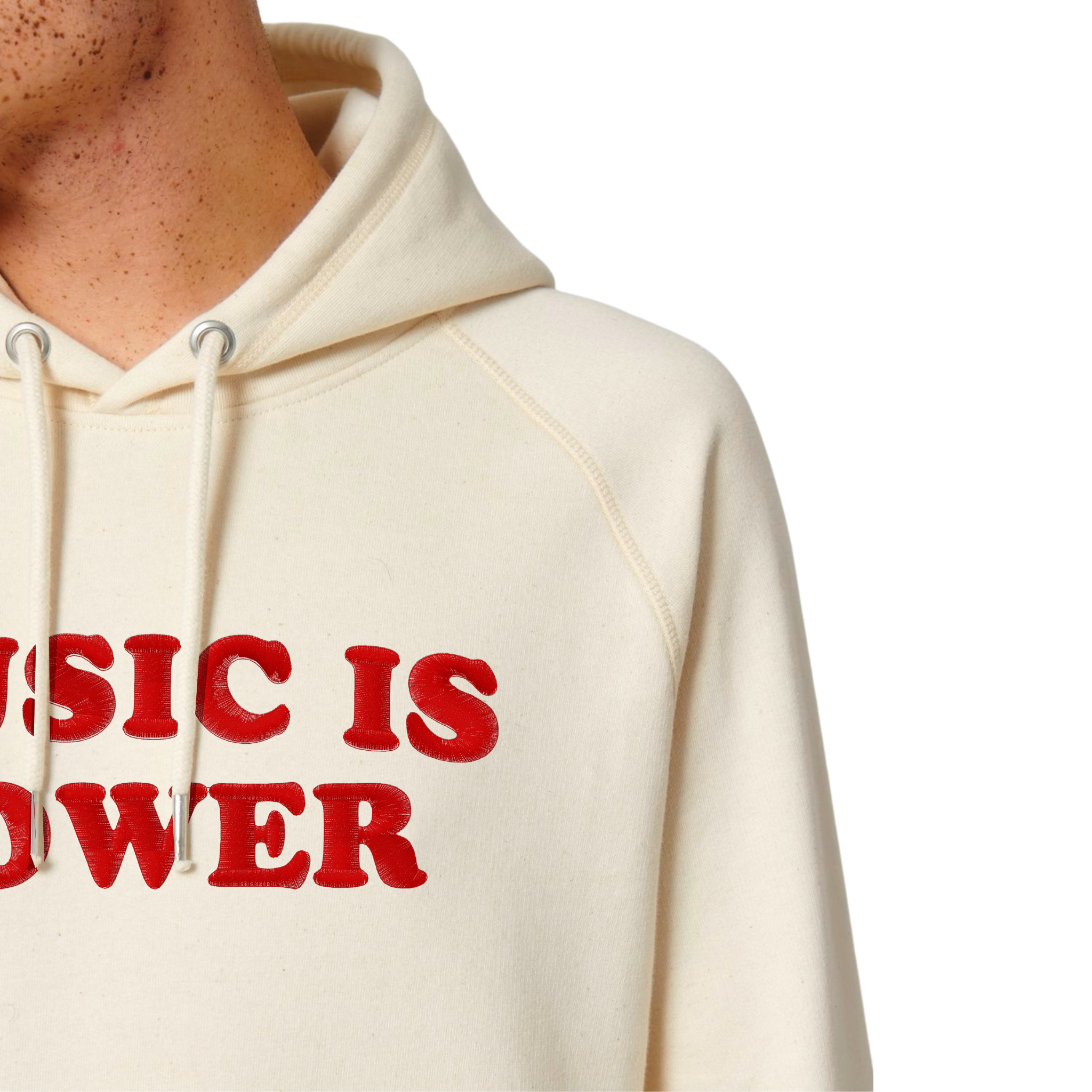 'MUSIC IS POWER' embroidered organic unisex side pocket 'sider' hoodie