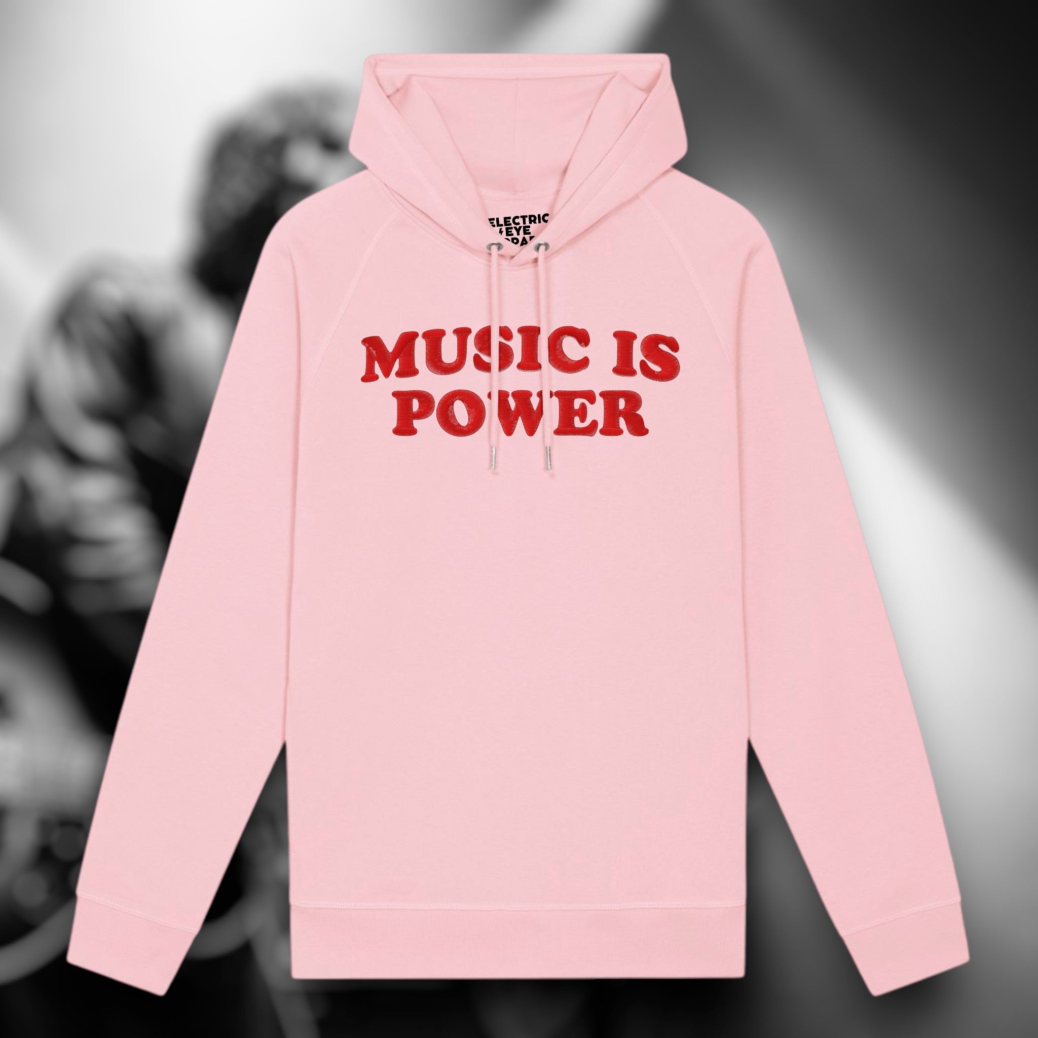 'MUSIC IS POWER' embroidered organic unisex side pocket 'sider' hoodie