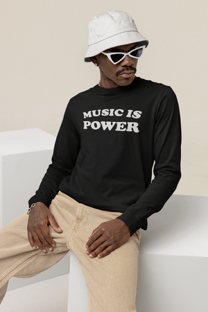 Music Is Power camiseta de manga larga unisex bordada - bordado blanco