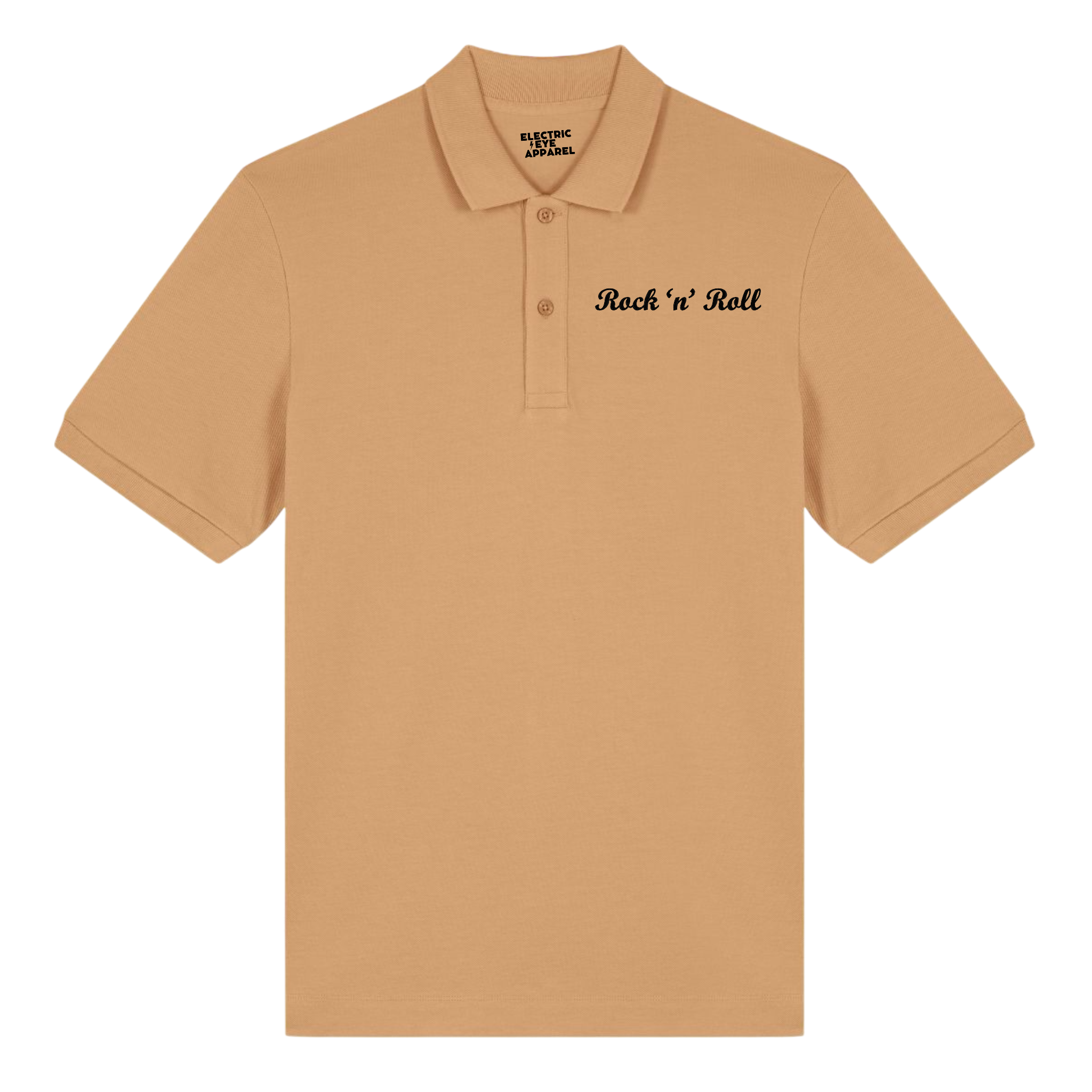 'ROCK 'N' ROLL' left chest embroidered premium organic unisex pique 'Stanley' polo