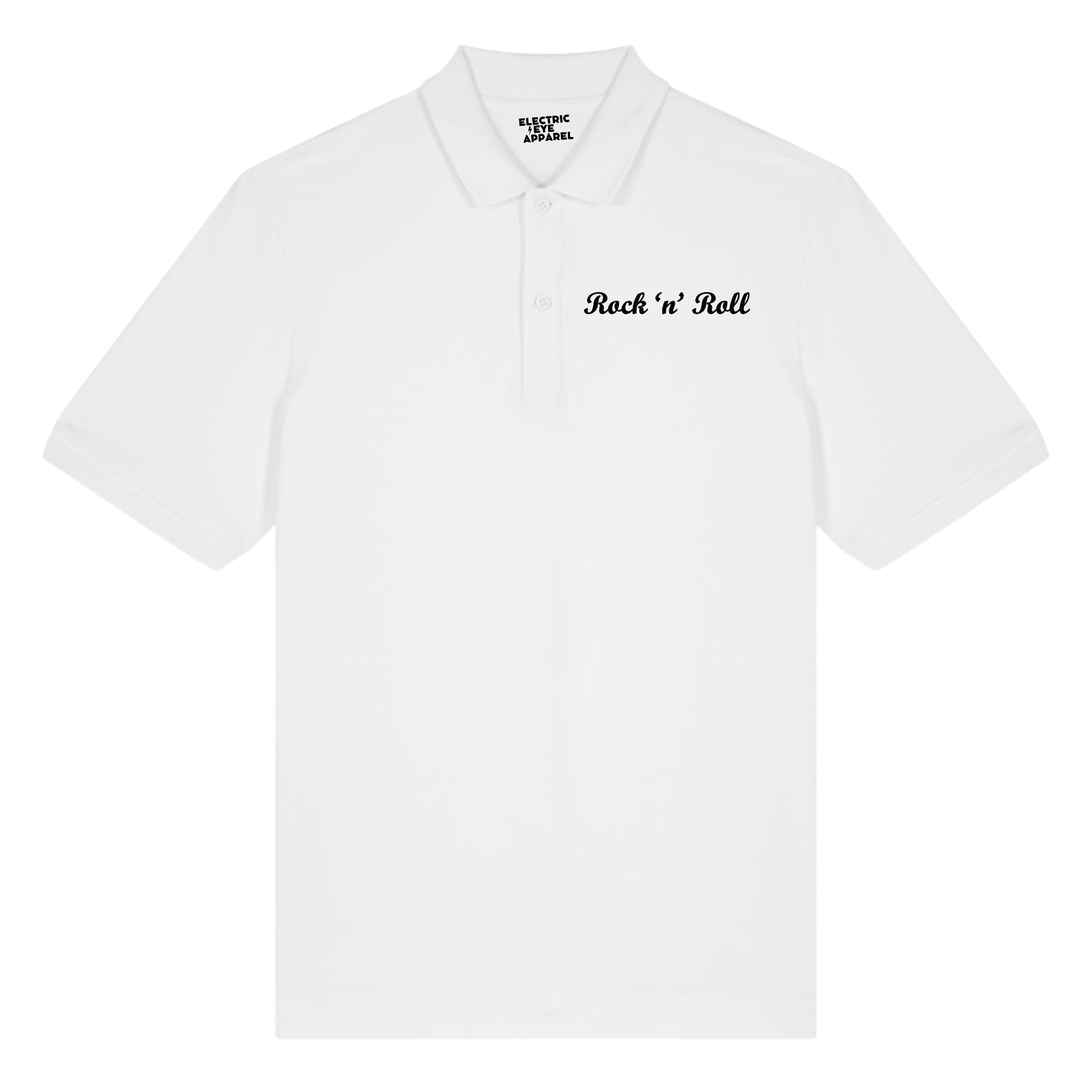 'ROCK 'N' ROLL' left chest embroidered premium organic unisex pique 'Stanley' polo