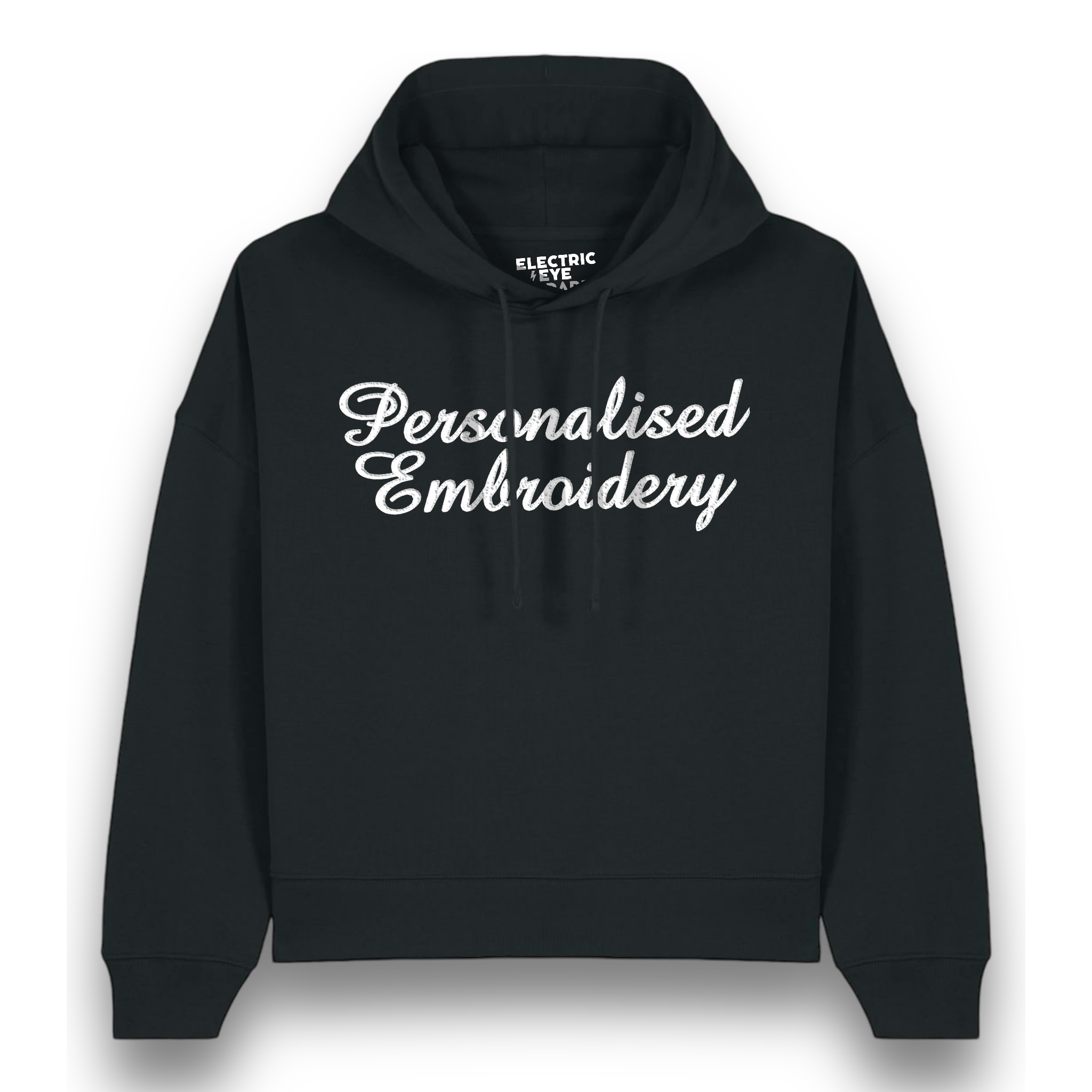 Personalised Lyric Centre Chest Embroidered premium organic women's drop shoulder 'Nora' hoodie - choose your own lyrics, font and thread colour