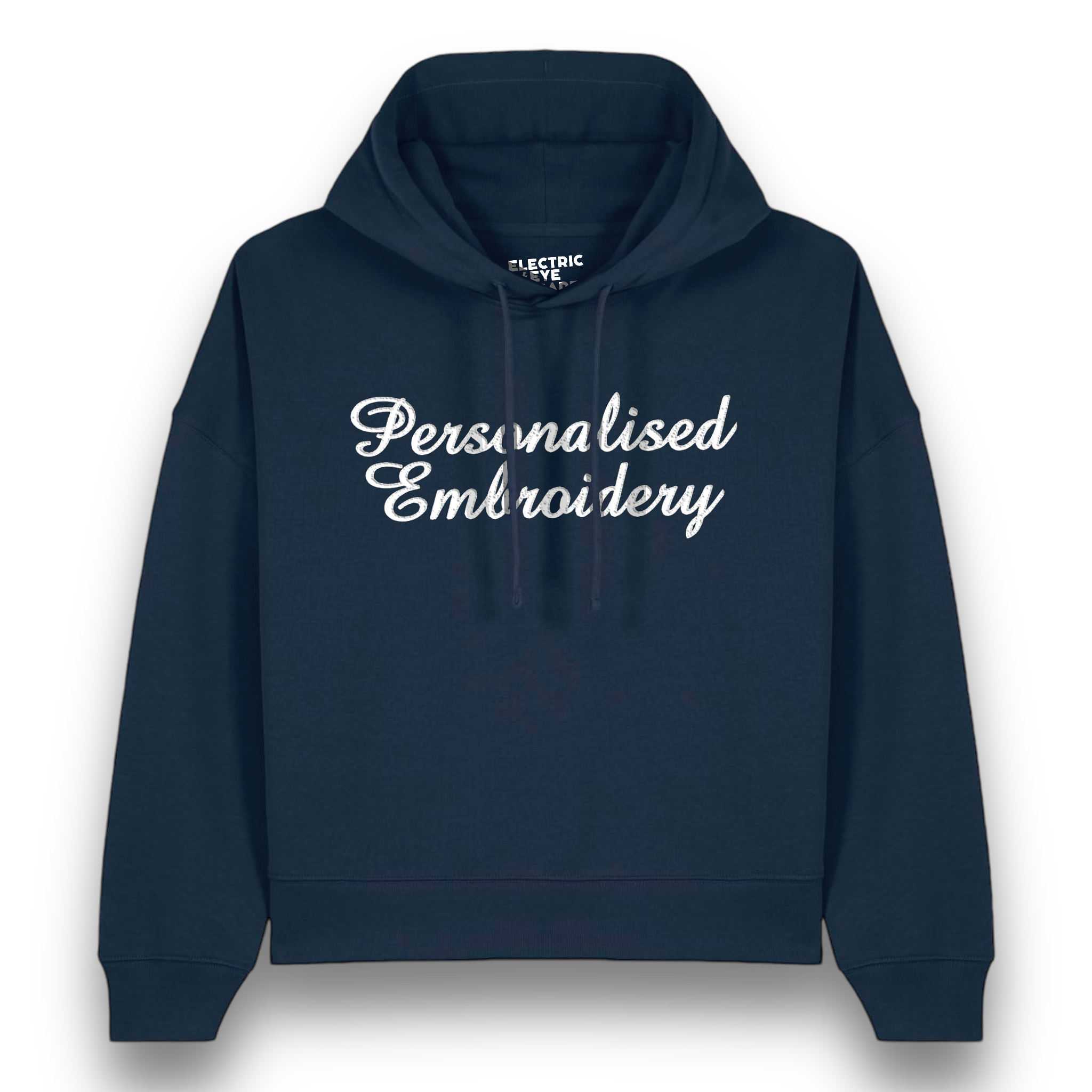 Personalised Lyric Centre Chest Embroidered premium organic women's drop shoulder 'Nora' hoodie - choose your own lyrics, font and thread colour