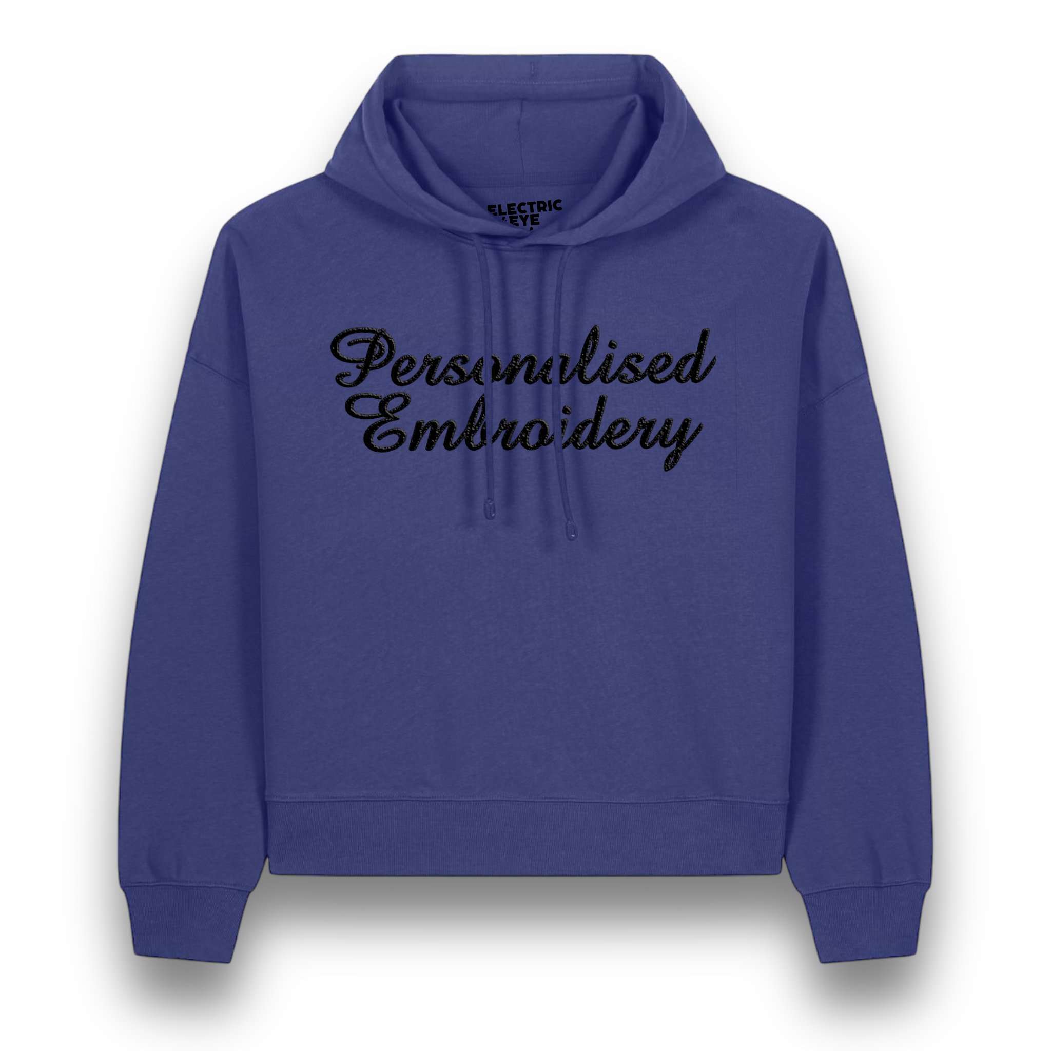 Personalised Lyric Centre Chest Embroidered premium organic women's drop shoulder 'Nora' hoodie - choose your own lyrics, font and thread colour