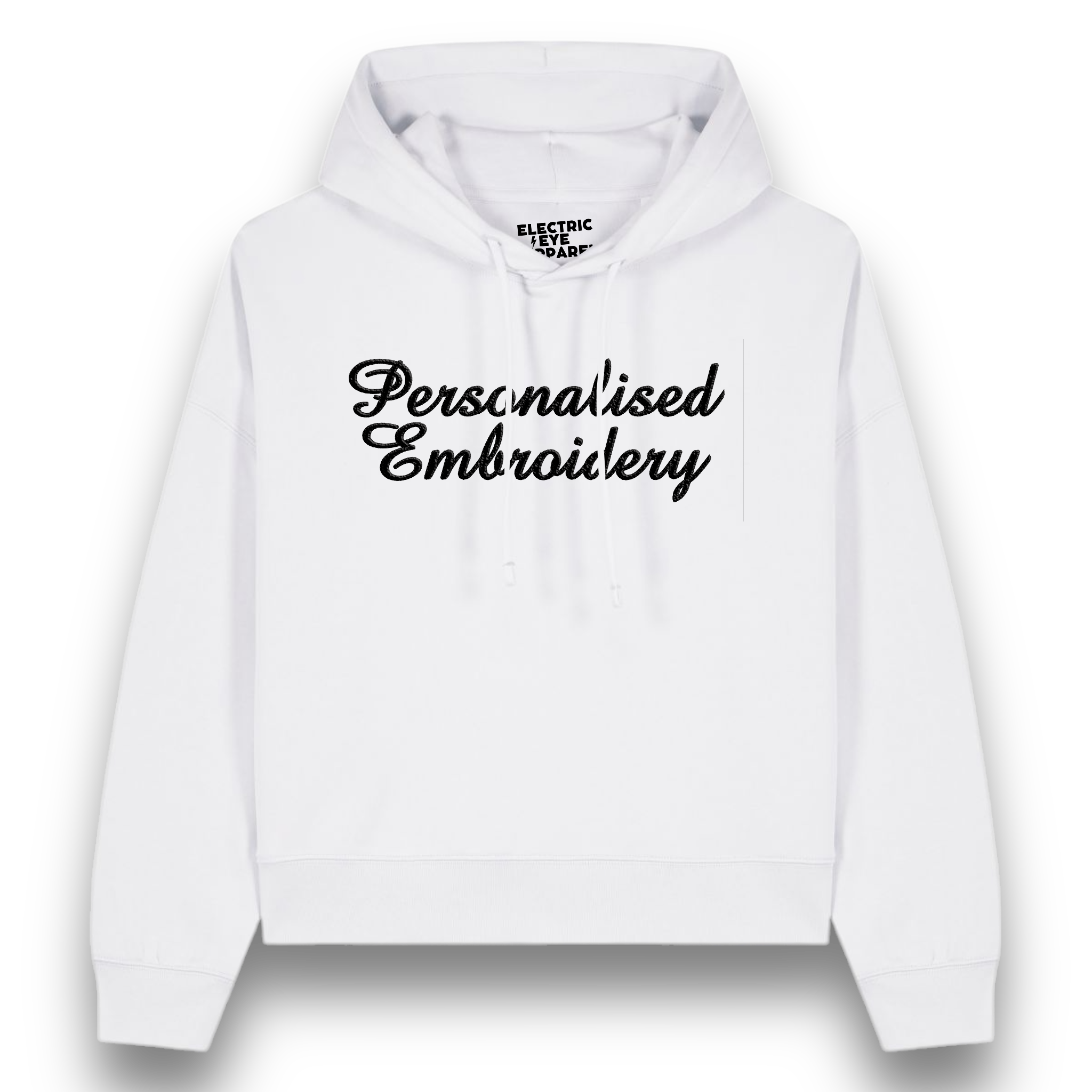 Personalised Lyric Centre Chest Embroidered premium organic women's drop shoulder 'Nora' hoodie - choose your own lyrics, font and thread colour