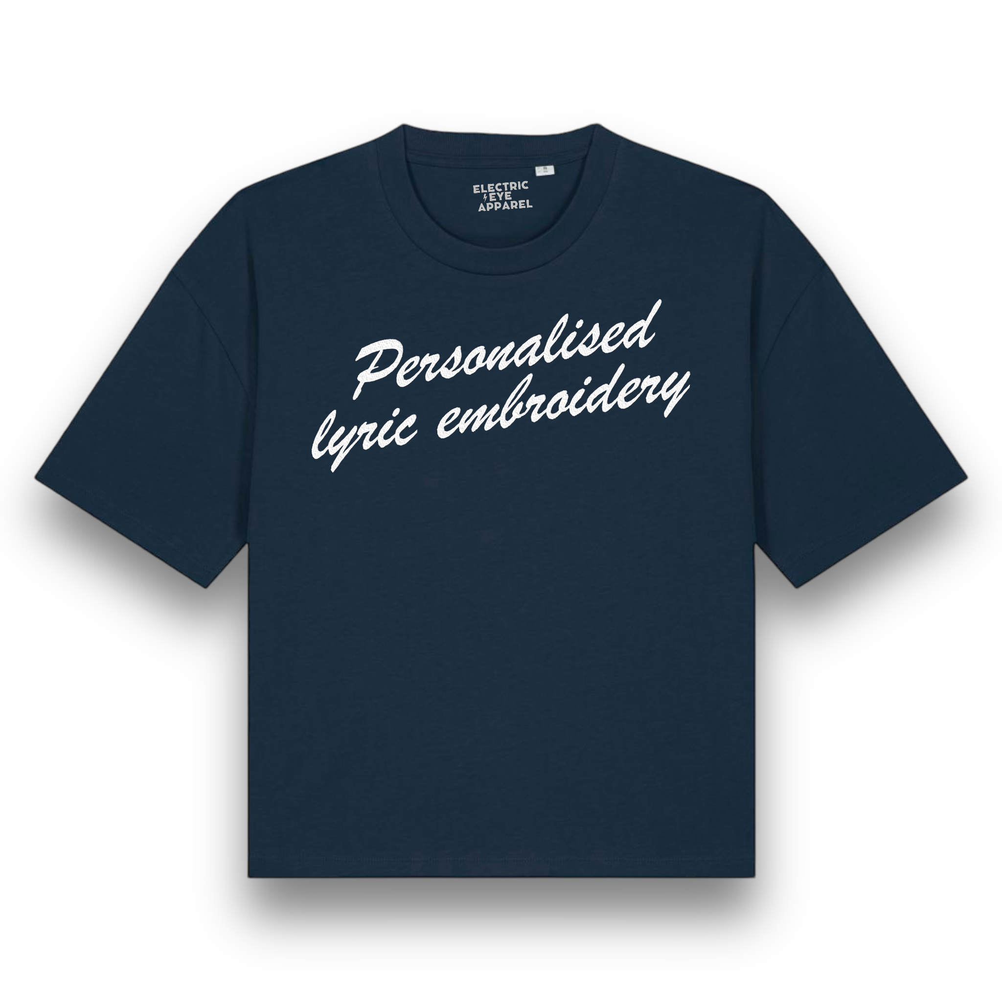 Personalised Lyric Centre Chest Embroidered premium organic women's boxy 'Nova' t-shirt - choose your own lyrics, font and thread colour