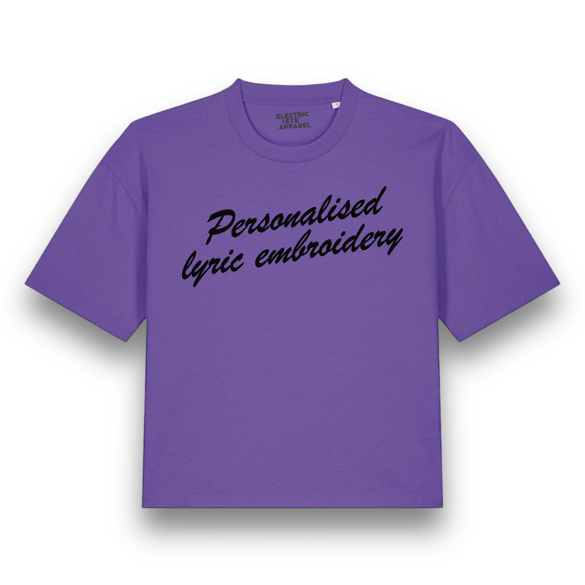 Personalised Lyric Centre Chest Embroidered premium organic women's boxy 'Nova' t-shirt - choose your own lyrics, font and thread colour