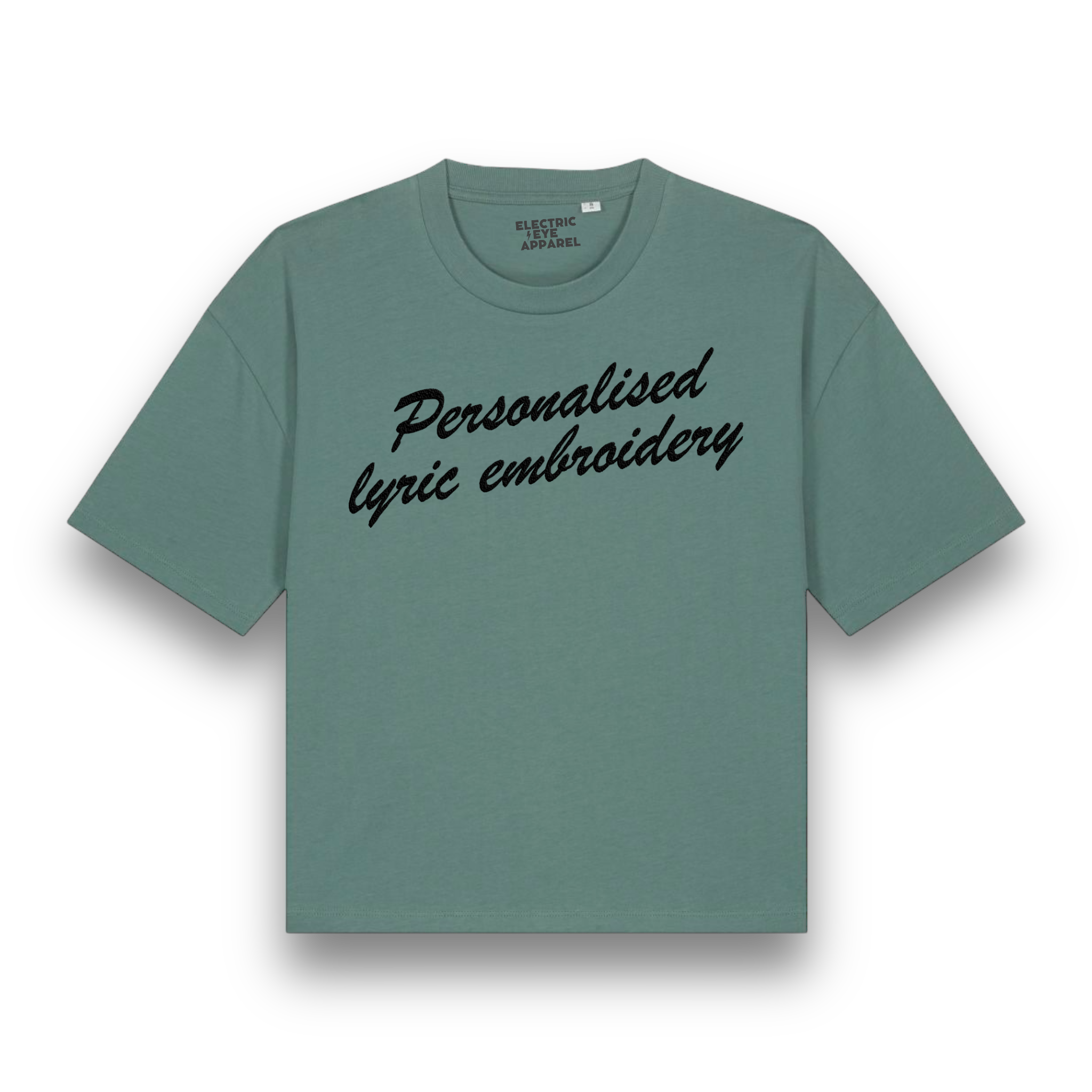 Personalised Lyric Centre Chest Embroidered premium organic women's boxy 'Nova' t-shirt - choose your own lyrics, font and thread colour