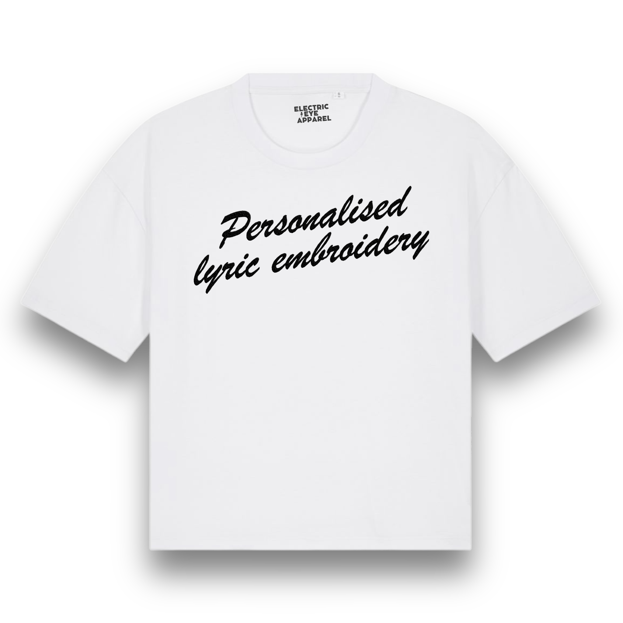 Personalised Lyric Centre Chest Embroidered premium organic women's boxy 'Nova' t-shirt - choose your own lyrics, font and thread colour