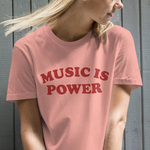 MUSIC IS POWER 刺绣有机棉T恤连衣裙