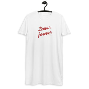 BOWIE FOREVER Vestido estilo camiseta de algodón orgánico bordado (texto rojo)
