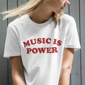 MUSIC IS POWER Embroidered organic cotton t-shirt dress