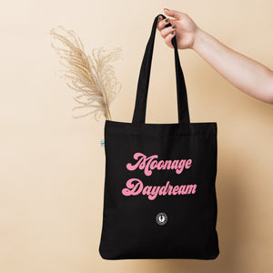 MOONAGE DAYDREAM Printed Organic fashion tote bag - pink text