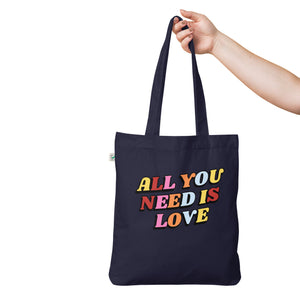 All You Need Is Love 70's Style Colourful Typography Premium Printed Organic fashion tote bag