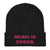 Music Is Power Embroidered Organic knitted ribbed unisex beanie hat - pink embroidery (more colours available)
