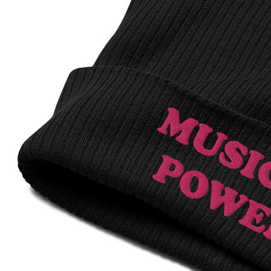 Music Is Power 刺绣有机针织罗纹男女通用无檐小便帽 - 粉色刺绣（更多颜色可选）