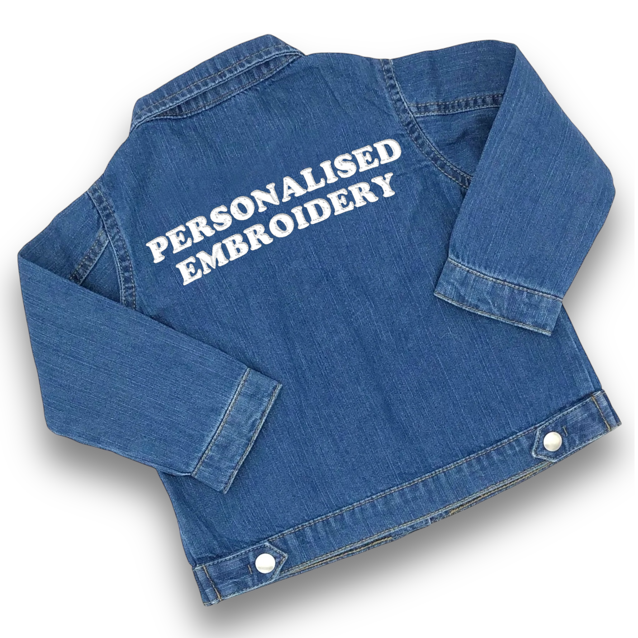 Personalised Lyric Embroidered Kids 100% organic cotton 'Baby Rocks' denim jacket - choose your own lyrics, font and thread colour