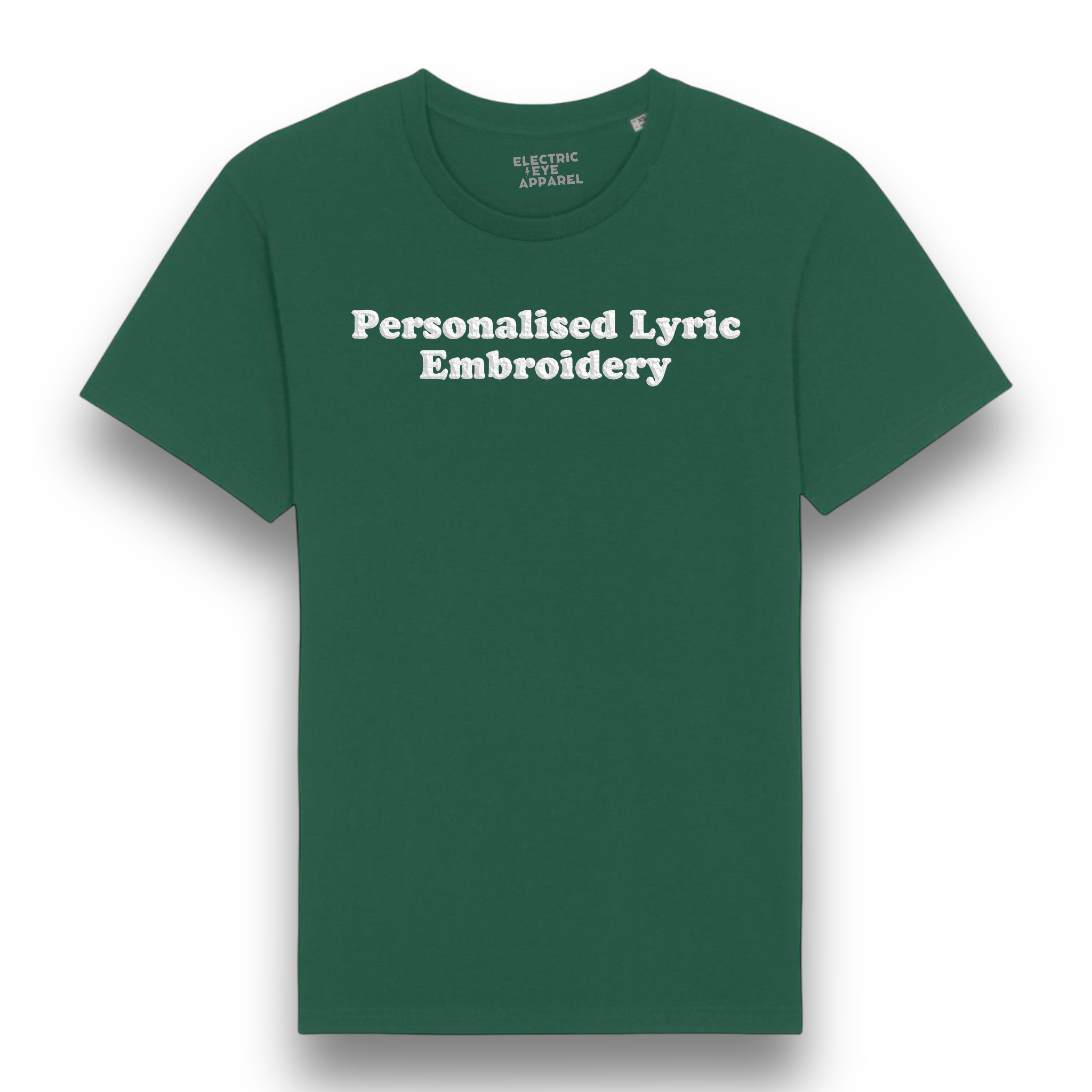 Personalised Lyric Centre Chest Embroidered premium organic iconic men's 'Rocker' t-shirt - choose your own lyrics, font and thread colour