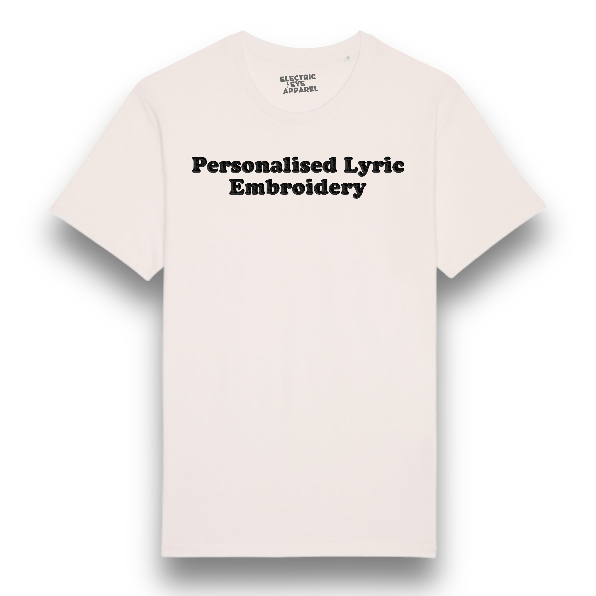 Personalised Lyric Centre Chest Embroidered premium organic iconic men's 'Rocker' t-shirt - choose your own lyrics, font and thread colour