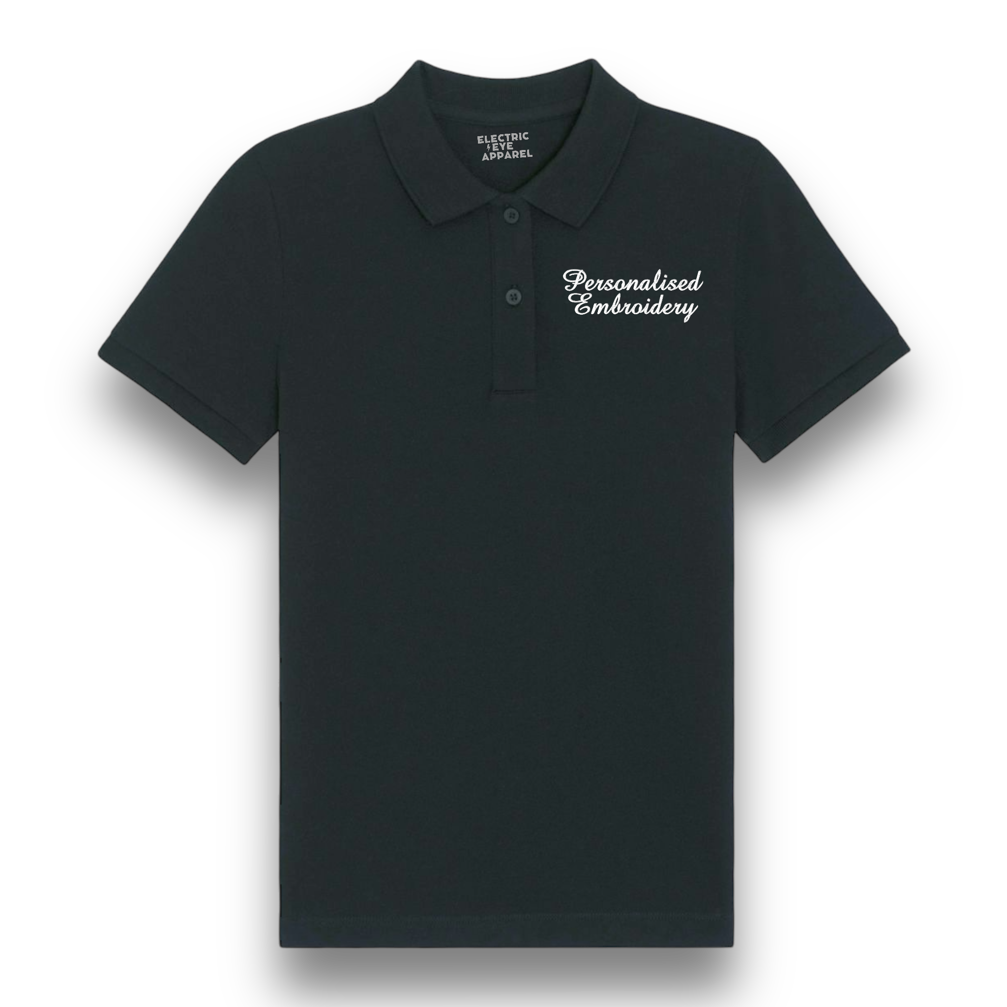 Personalised Lyric Left Chest Embroidered premium organic women's 'Lol' polo shirt - choose your own lyrics, font and thread colour