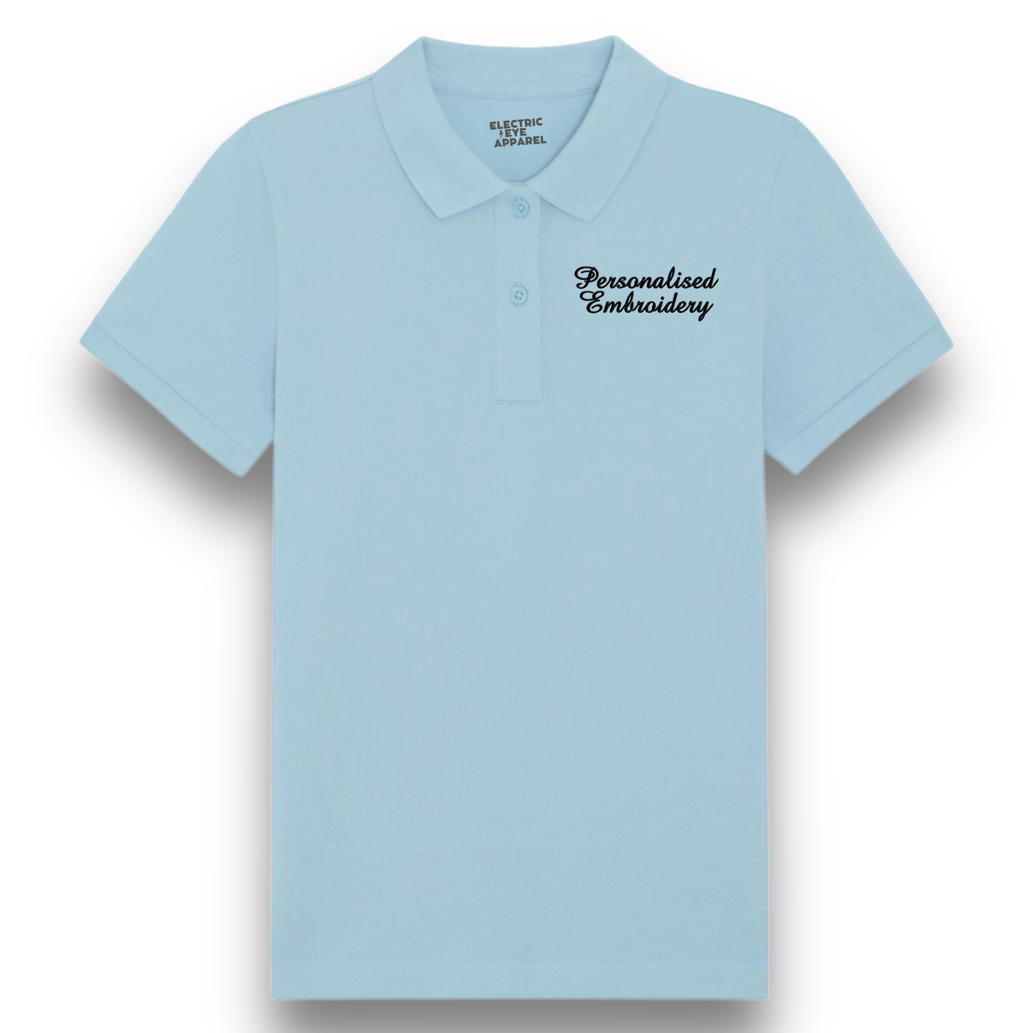 Personalised Lyric Left Chest Embroidered premium organic women's 'Lol' polo shirt - choose your own lyrics, font and thread colour