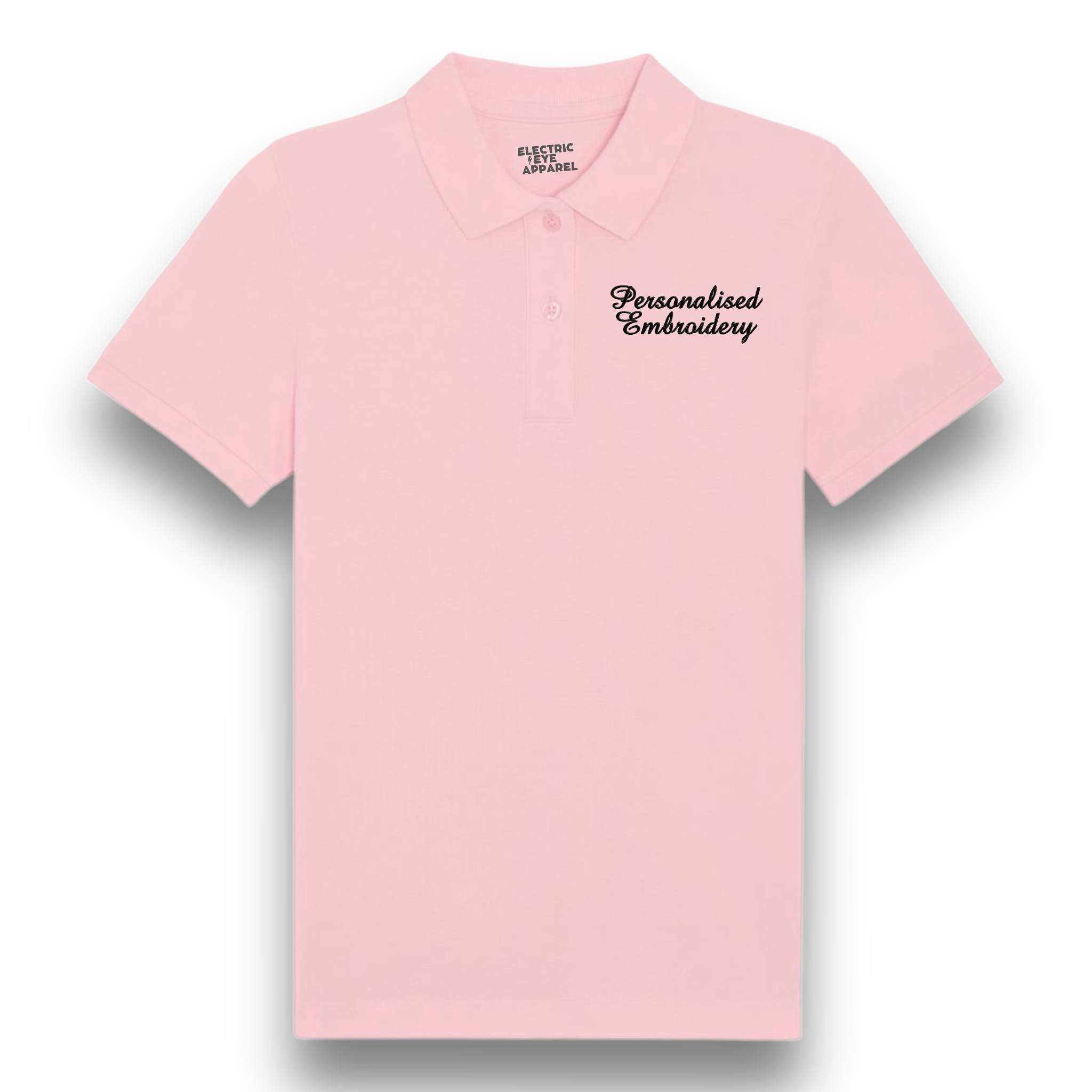 Personalised Lyric Left Chest Embroidered premium organic women's 'Lol' polo shirt - choose your own lyrics, font and thread colour