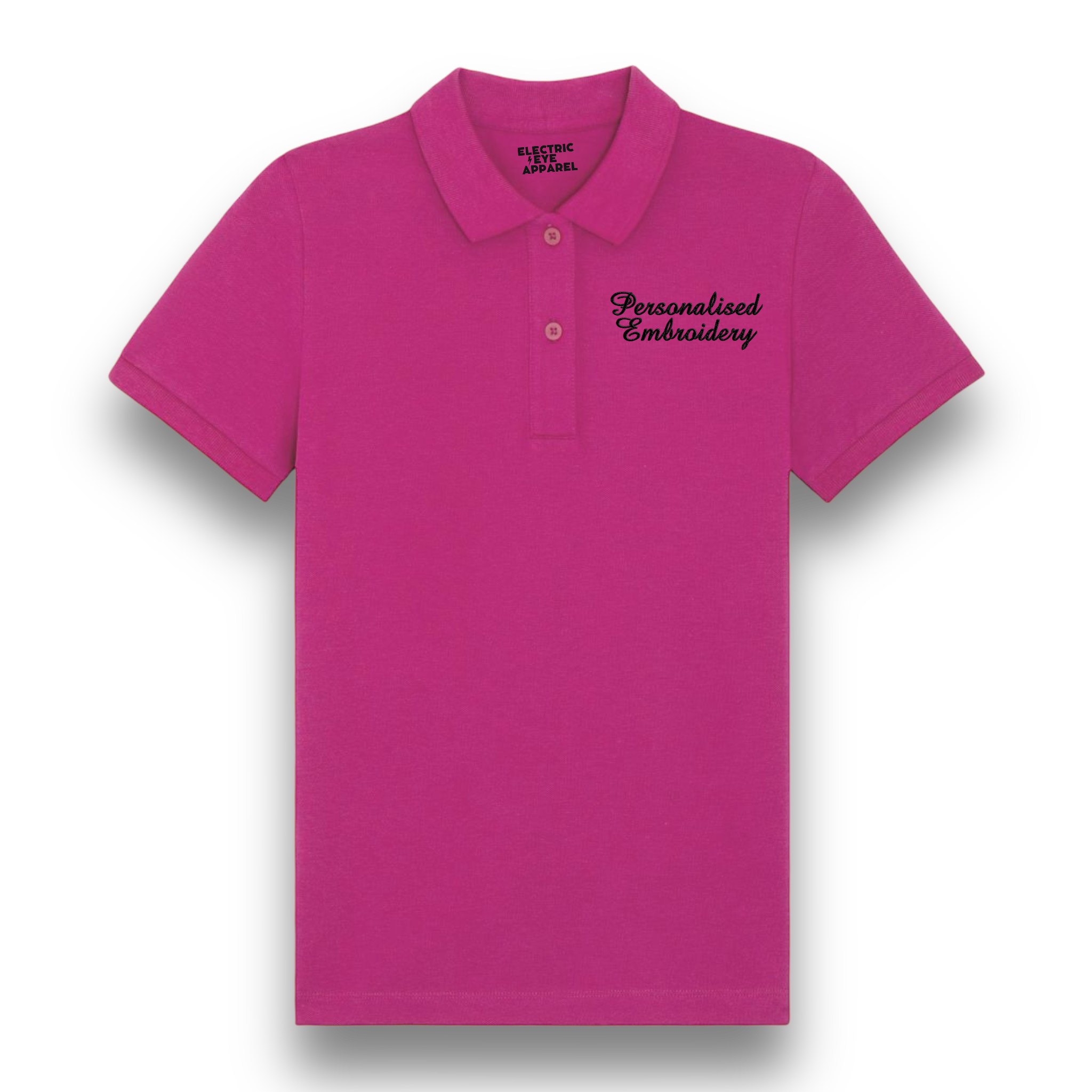 Personalised Lyric Left Chest Embroidered premium organic women's 'Lol' polo shirt - choose your own lyrics, font and thread colour