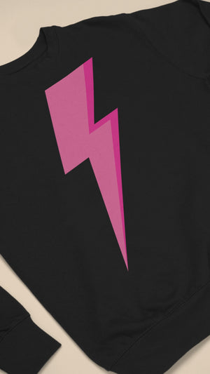 Bowie Inspired Lightning Bolt Premium Front Chest and Right Arm Printed Unisex Quality Organic Sweatshirt - Pink