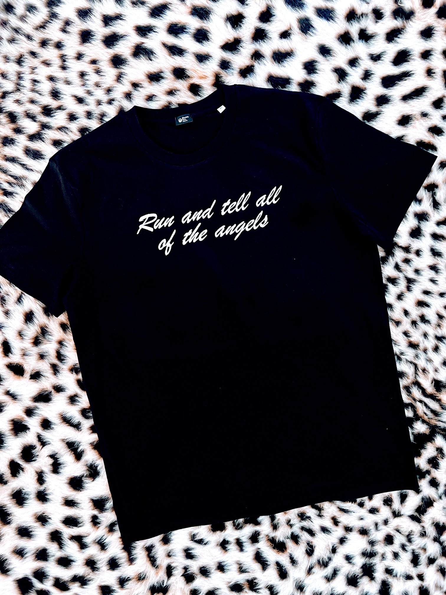 SAMPLE SALE 'RUN AND TELL ALL OF THE ANGELS' EMBROIDERED UNISEX MEDIUM FIT ORGANIC COTTON 'ROCKER' T-SHIRT (SIZE XL)