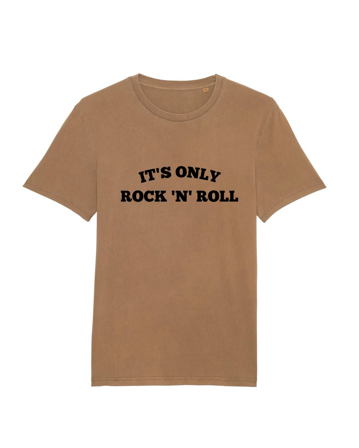 SAMPLE SALE 'IT'S ONLY ROCK 'N' ROLL' EMBROIDERED UNISEX GARMENT DYED ORGANIC COTTON 'CREATOR VINTAGE' T-SHIRT (SIZE SMALL)