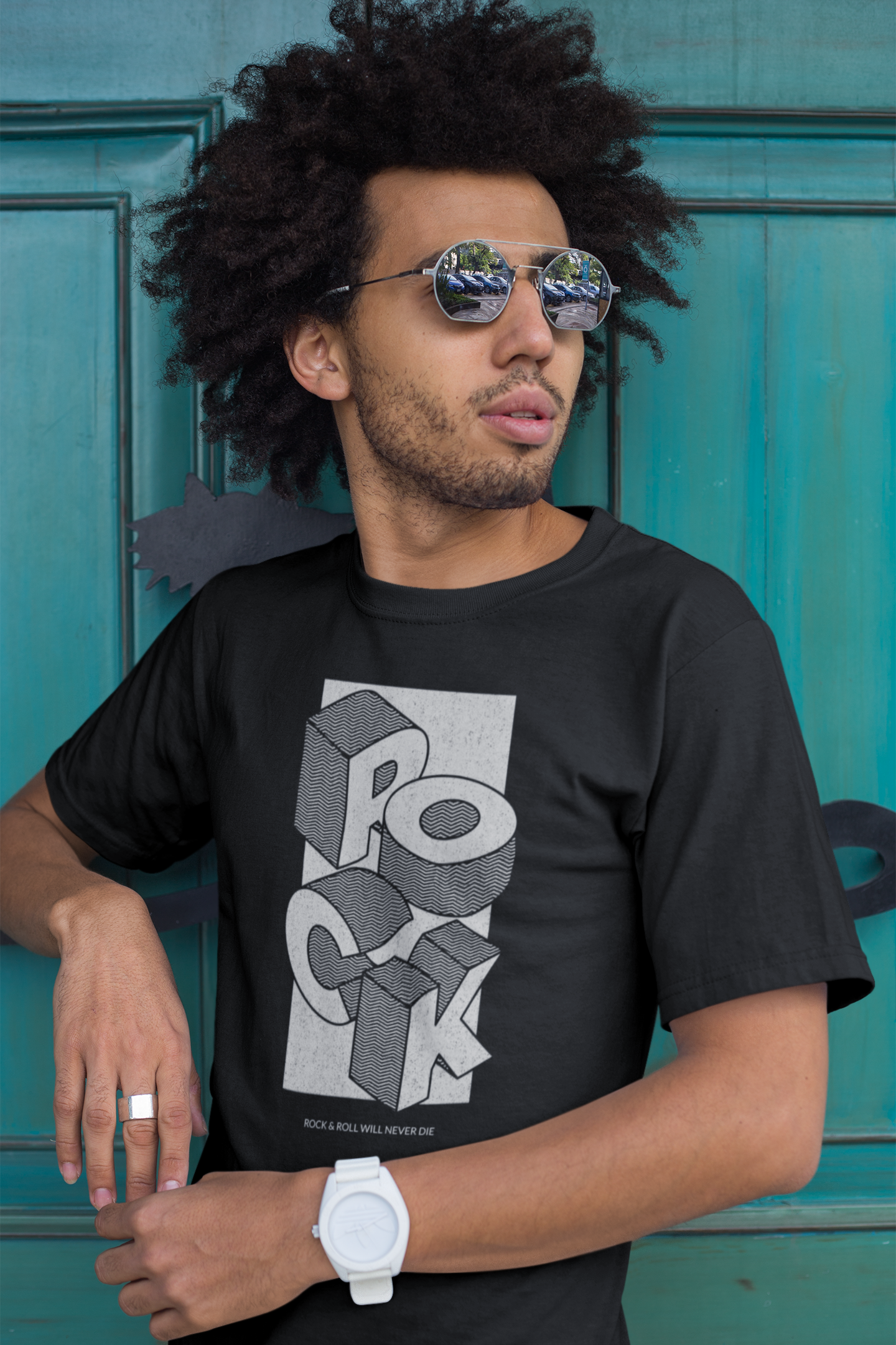 ROCK (Rock & Roll Will Never Die) 80s 3D illustration Printed Unisex organic cotton t-shirt