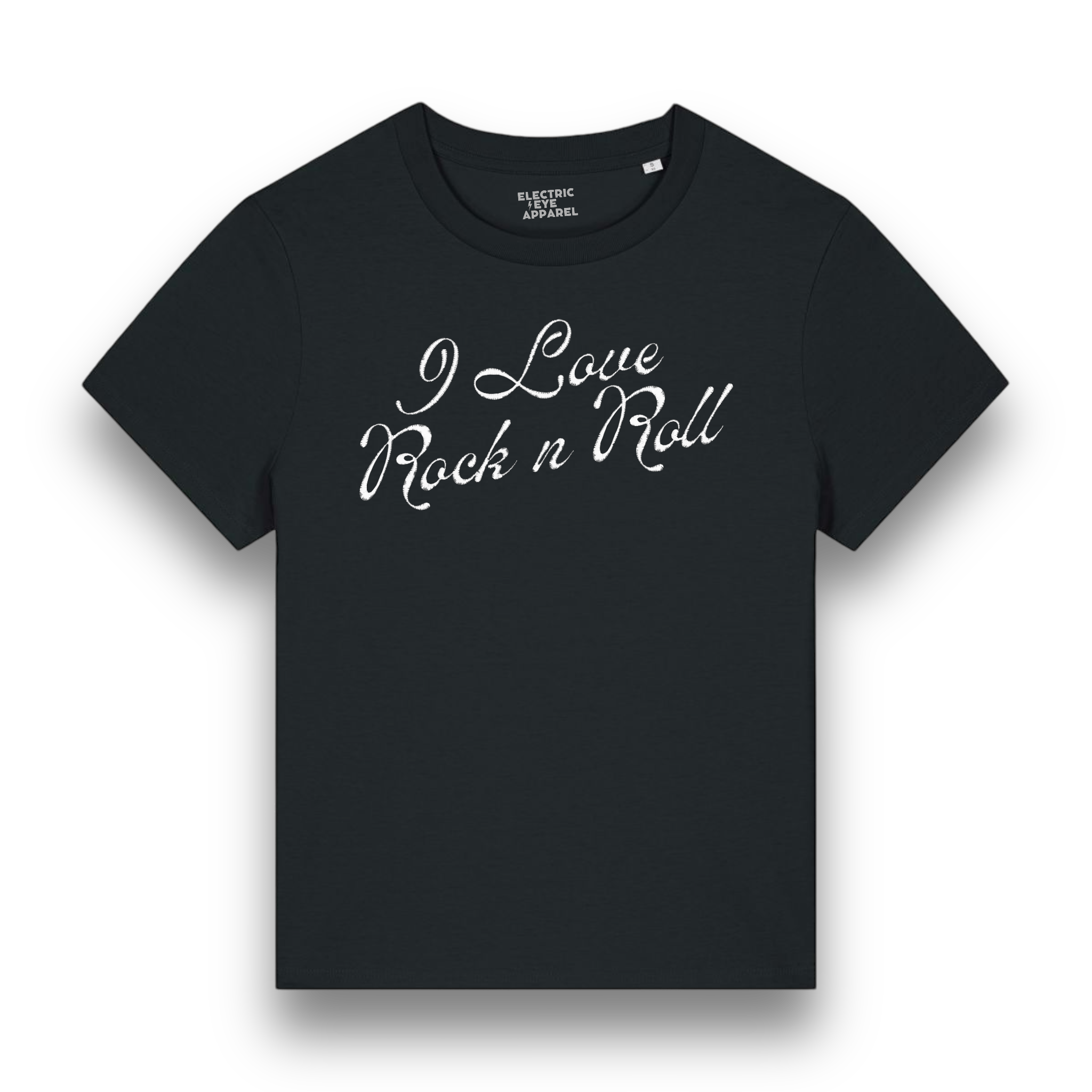 'I Love Rock n Roll' embroidered organic women's 'Muser' t-shirt - inspired by Joan Jett - choose your own embroidery colour