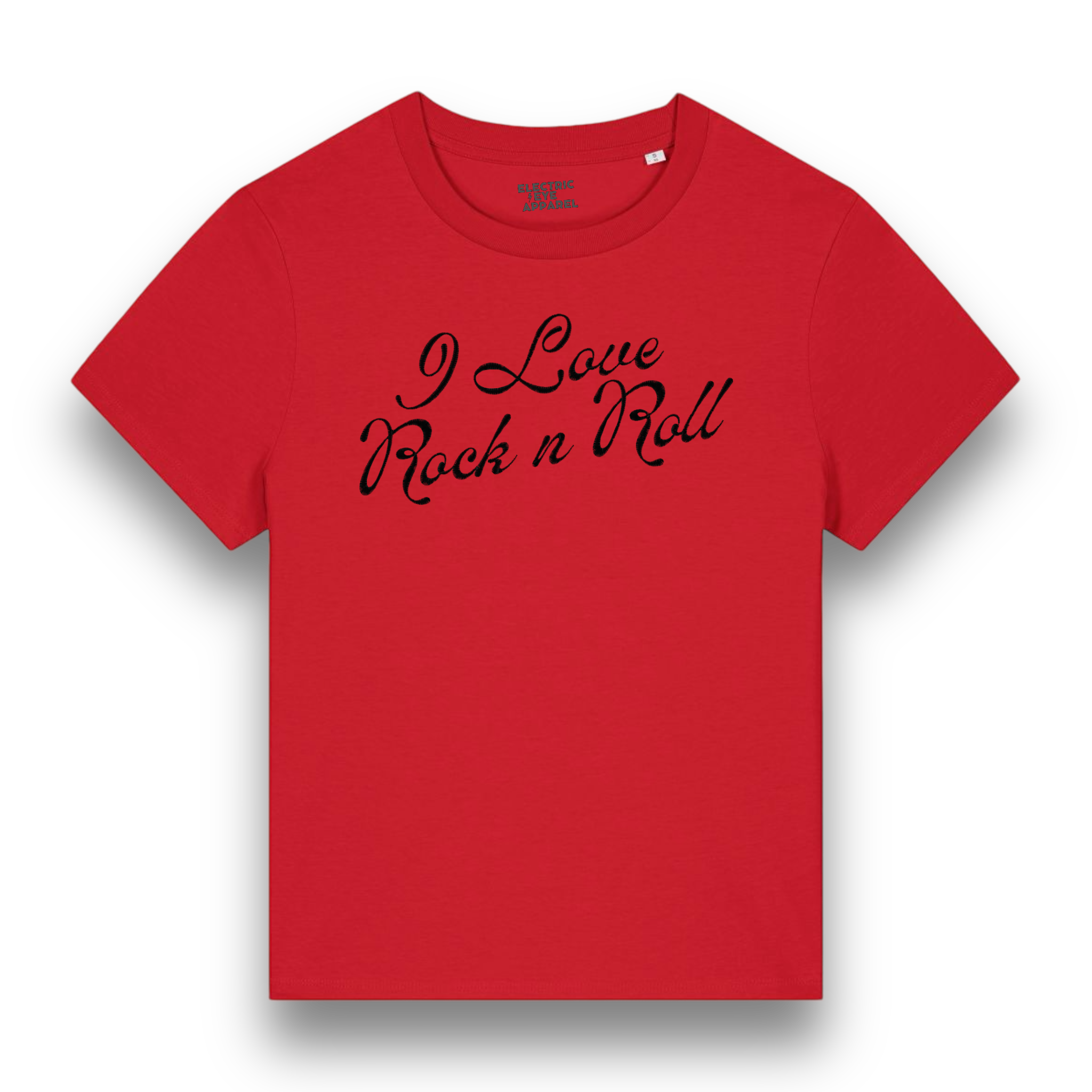 'I Love Rock n Roll' embroidered organic women's 'Muser' t-shirt - inspired by Joan Jett - choose your own embroidery colour