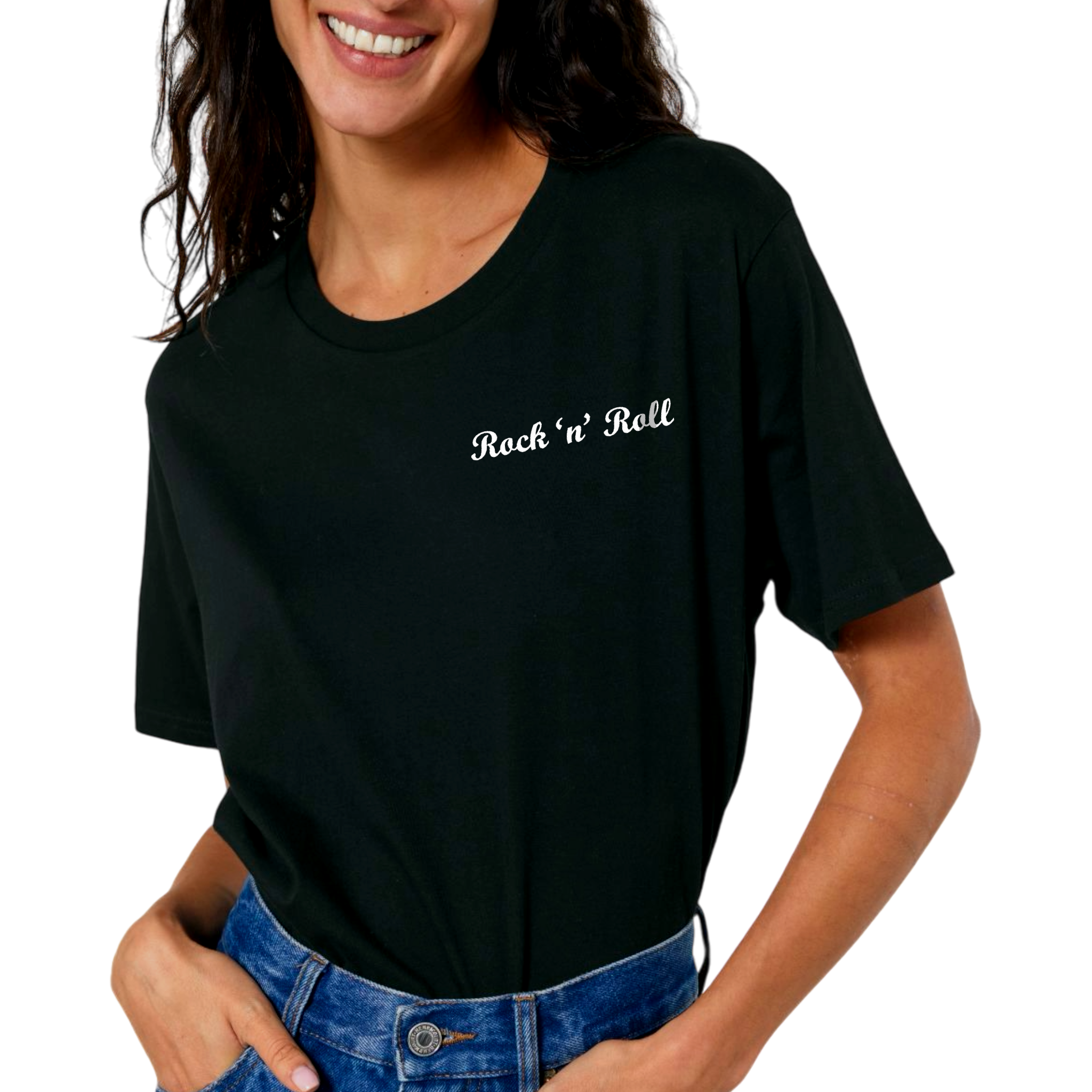 'ROCK 'N' ROLL' left chest embroidered premium organic iconic unisex t-shirt