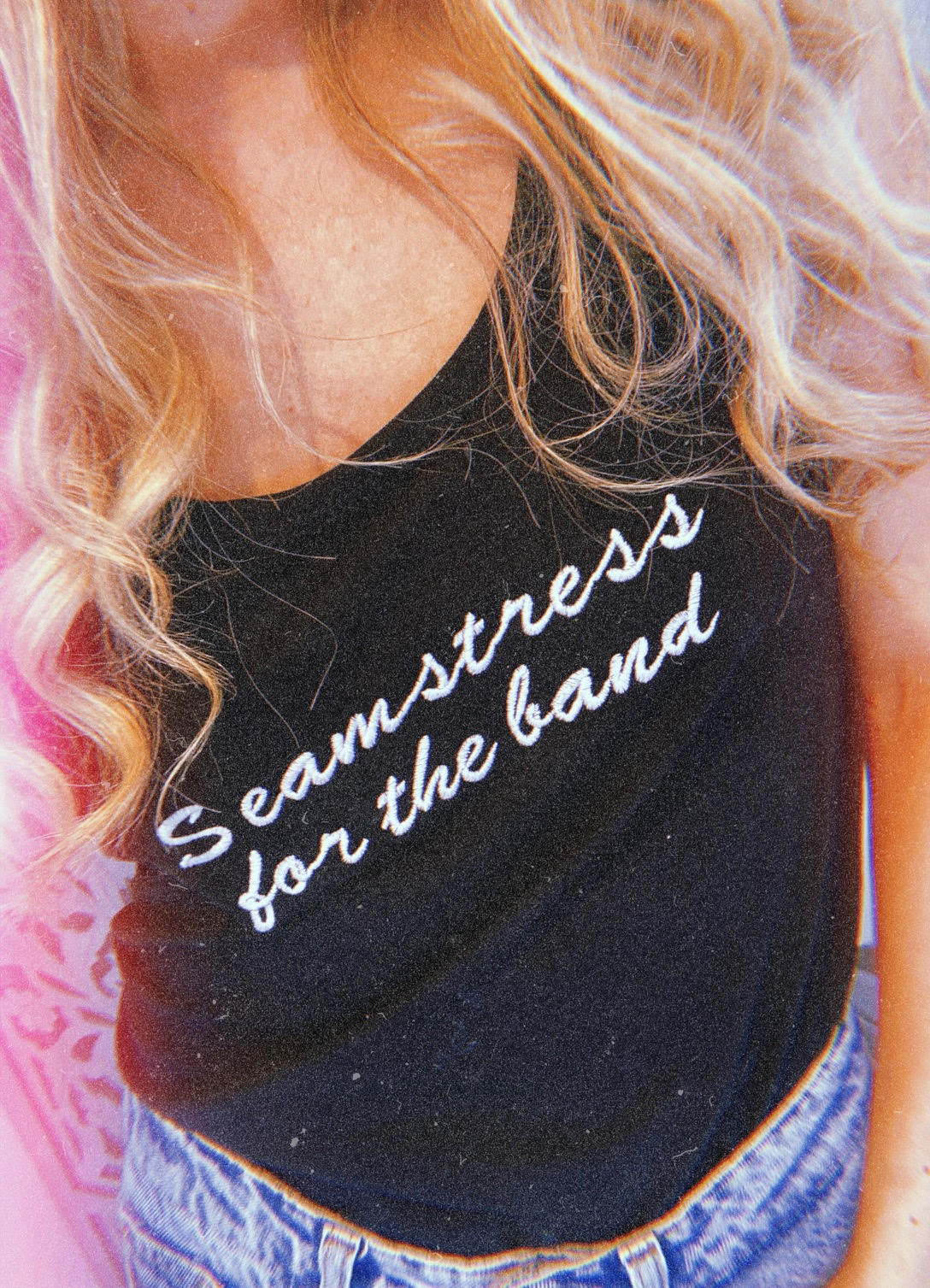 SAMPLE SALE 'SEAMSTRESS FOR THE BAND' EMBROIDERED WOMEN'S 100% ORGANIC COTTON TANK TOP VEST (SIZE MEDIUM)