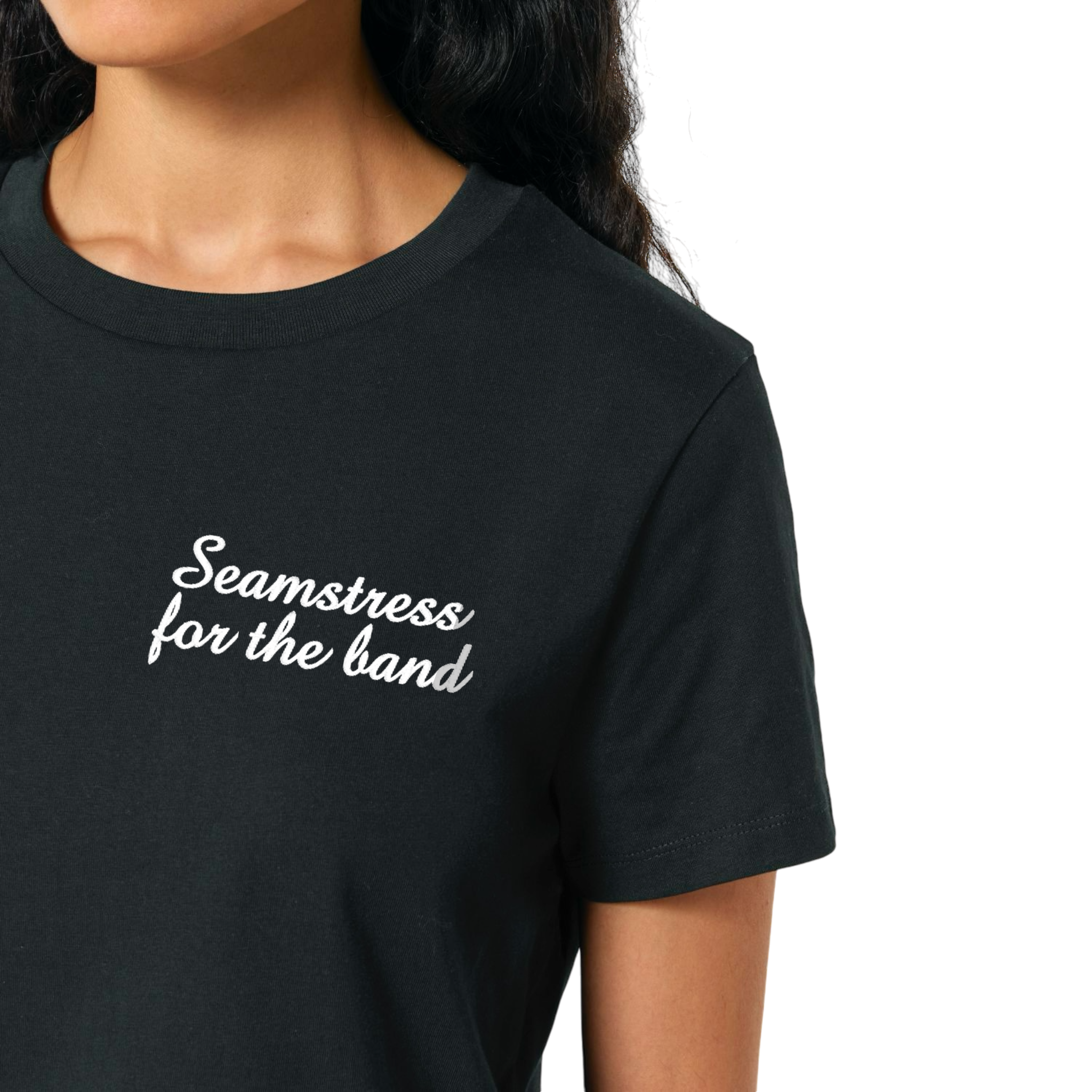 'SEAMSTRESS FOR THE BAND' left chest embroidered premium organic women's 'muser' t-shirt - inspired by Elton John, Tiny Dancer