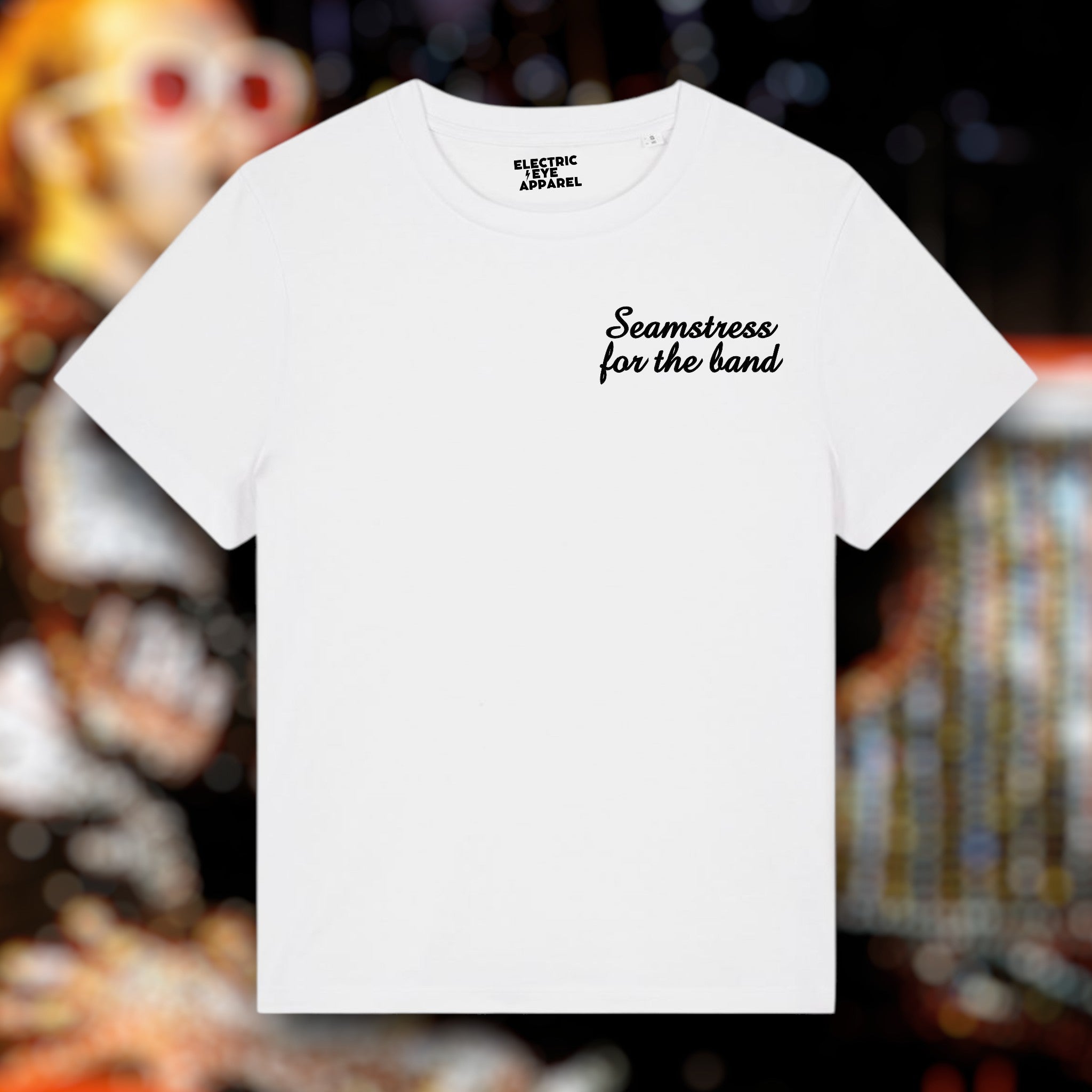 'SEAMSTRESS FOR THE BAND' left chest embroidered premium organic women's 'muser' t-shirt - inspired by Elton John, Tiny Dancer