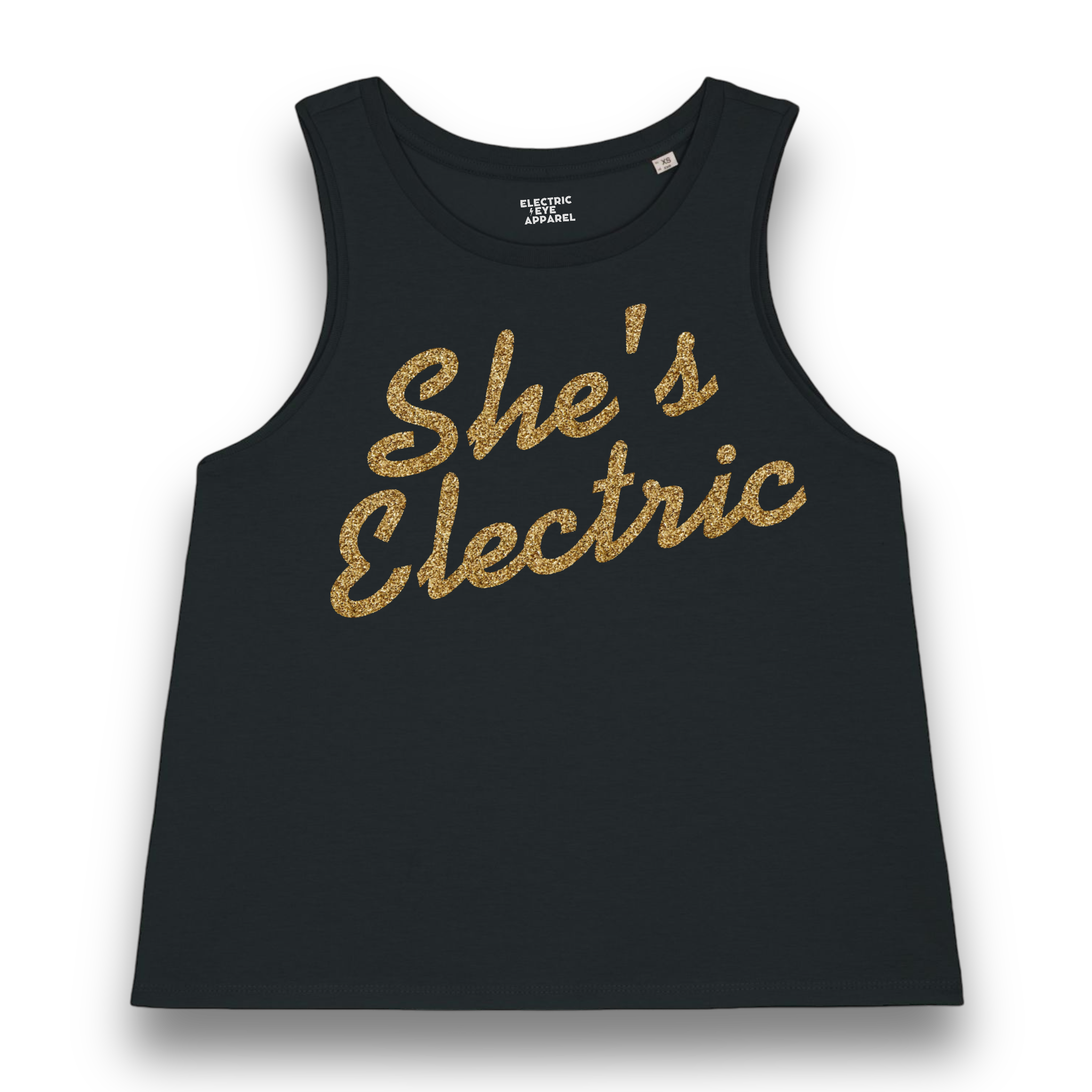 Limited Edition 'SHE'S ELECTRIC' glitter embroidered women's organic cotton 'dancer' tank top - inspired by Oasis