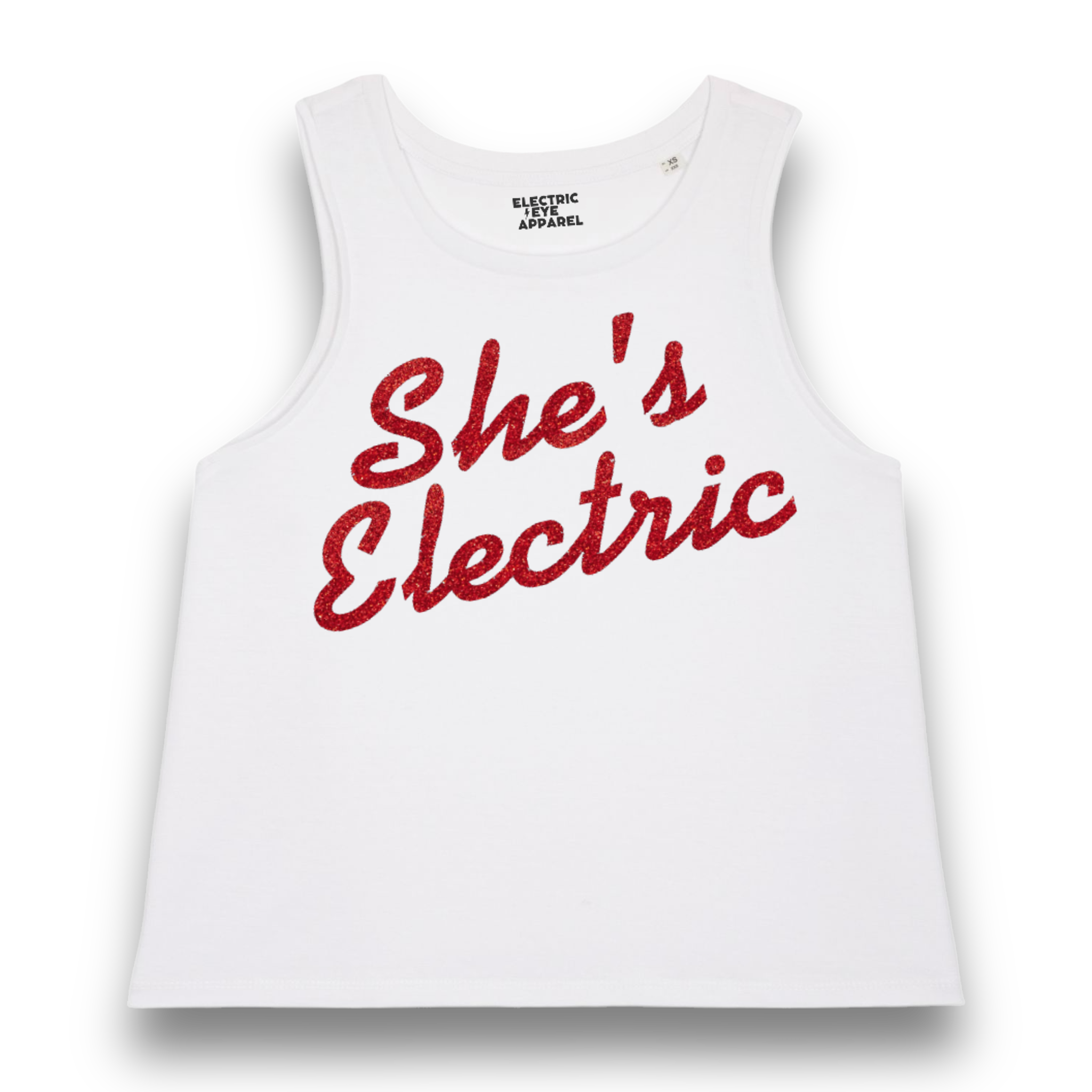 Limited Edition 'SHE'S ELECTRIC' glitter embroidered women's organic cotton 'dancer' tank top - inspired by Oasis