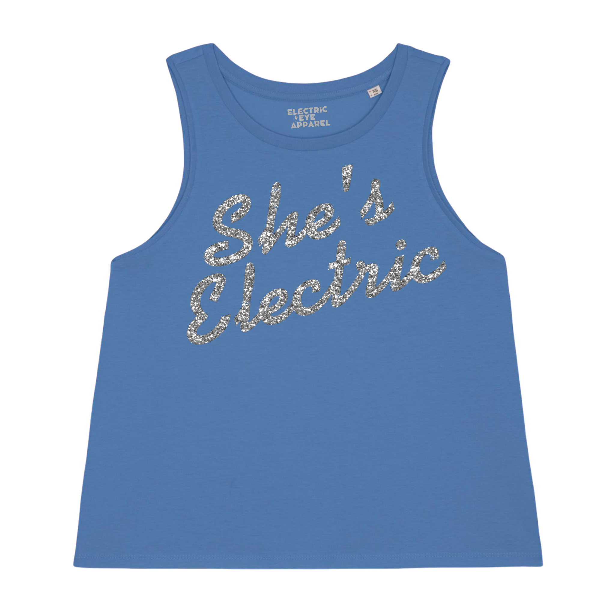 Limited Edition 'SHE'S ELECTRIC' glitter embroidered women's organic cotton 'dancer' tank top - inspired by Oasis