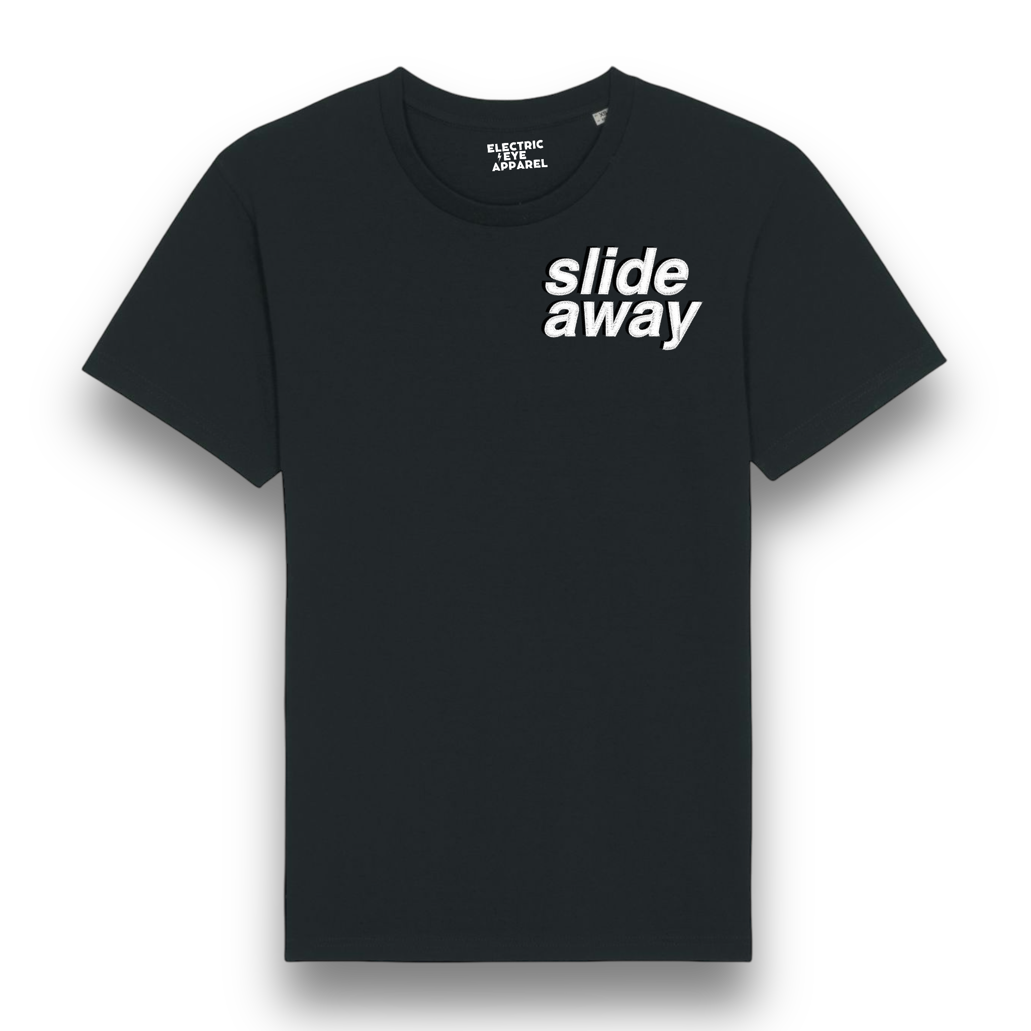 'SLIDE AWAY' 90s style left chest embroidered premium organic iconic men's 'rocker' t-shirt - inspired by Oasis