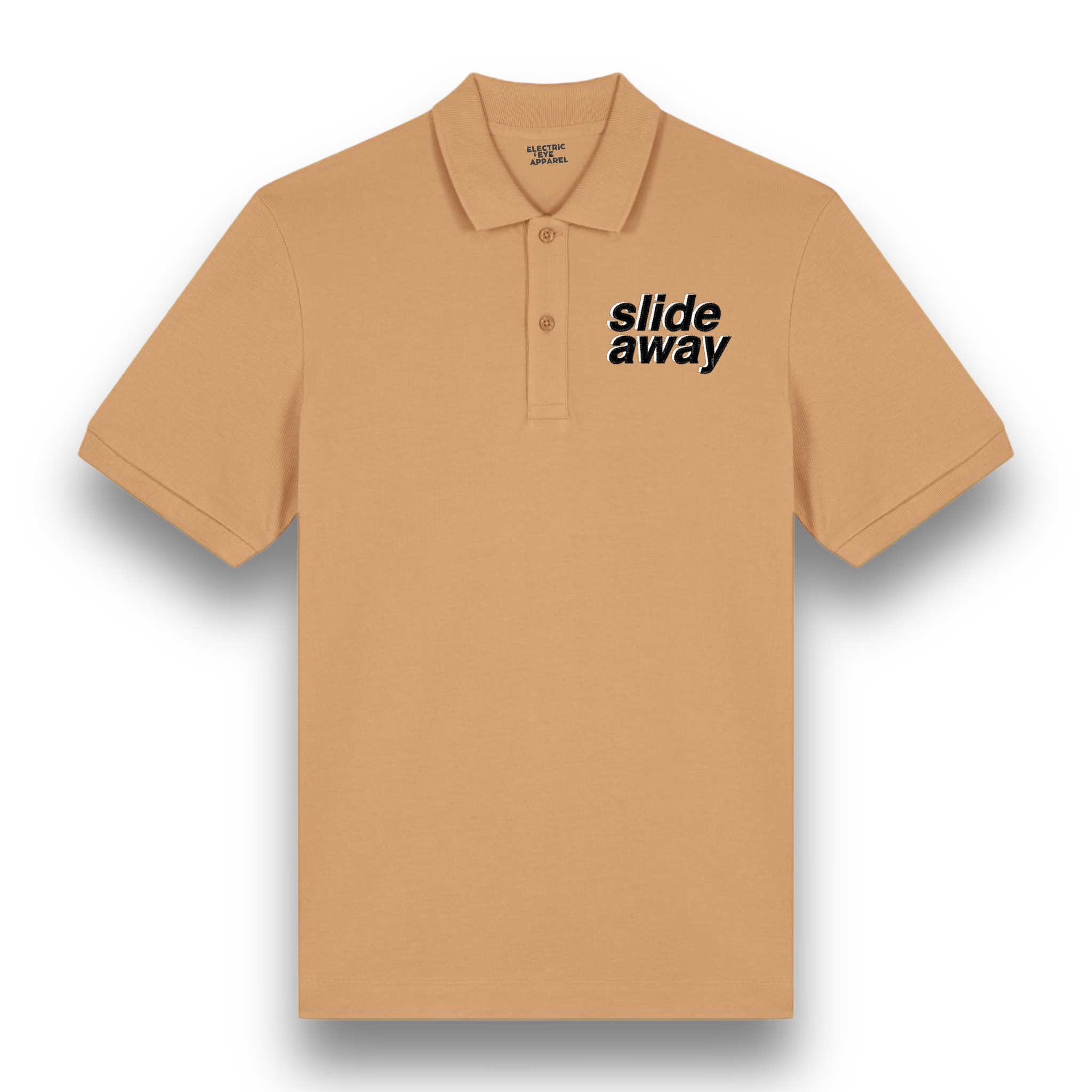 'SLIDE AWAY' left chest embroidered premium organic men's 'Carnaby' polo shirt - inspired by Oasis