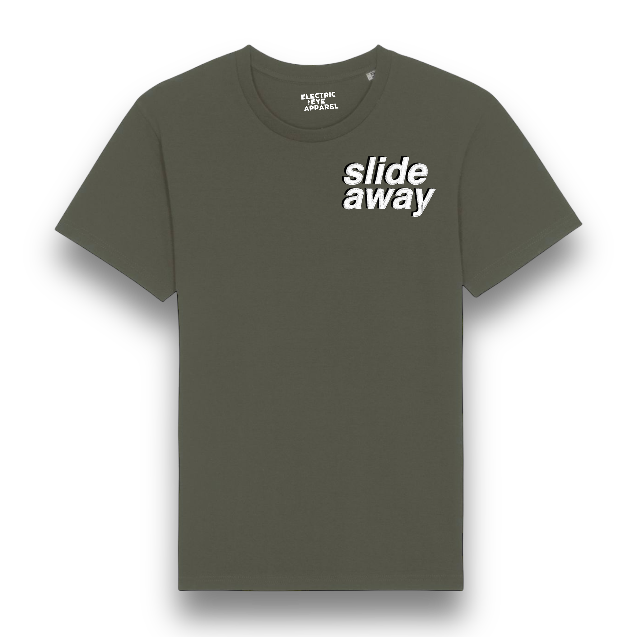 'SLIDE AWAY' 90s style left chest embroidered premium organic iconic men's 'rocker' t-shirt - inspired by Oasis