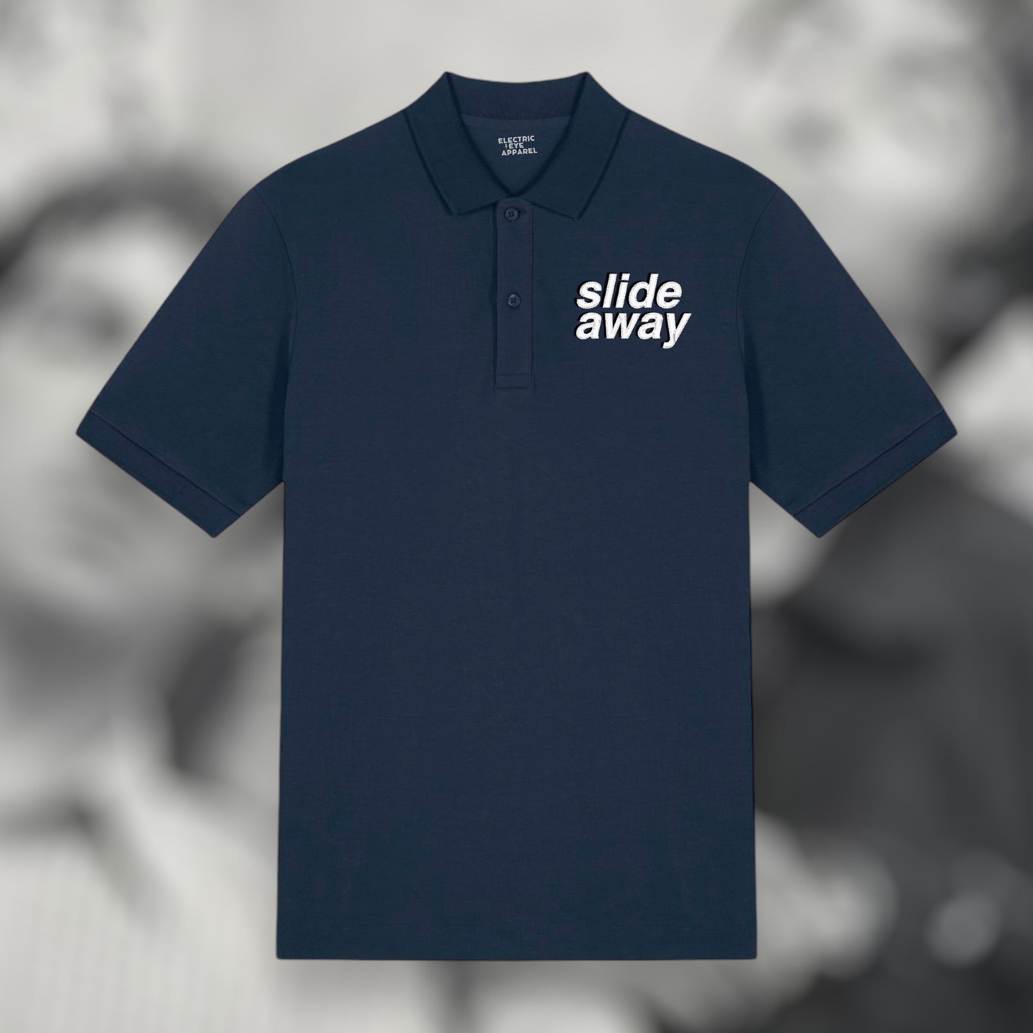 'SLIDE AWAY' left chest embroidered premium organic men's 'Carnaby' polo shirt - inspired by Oasis