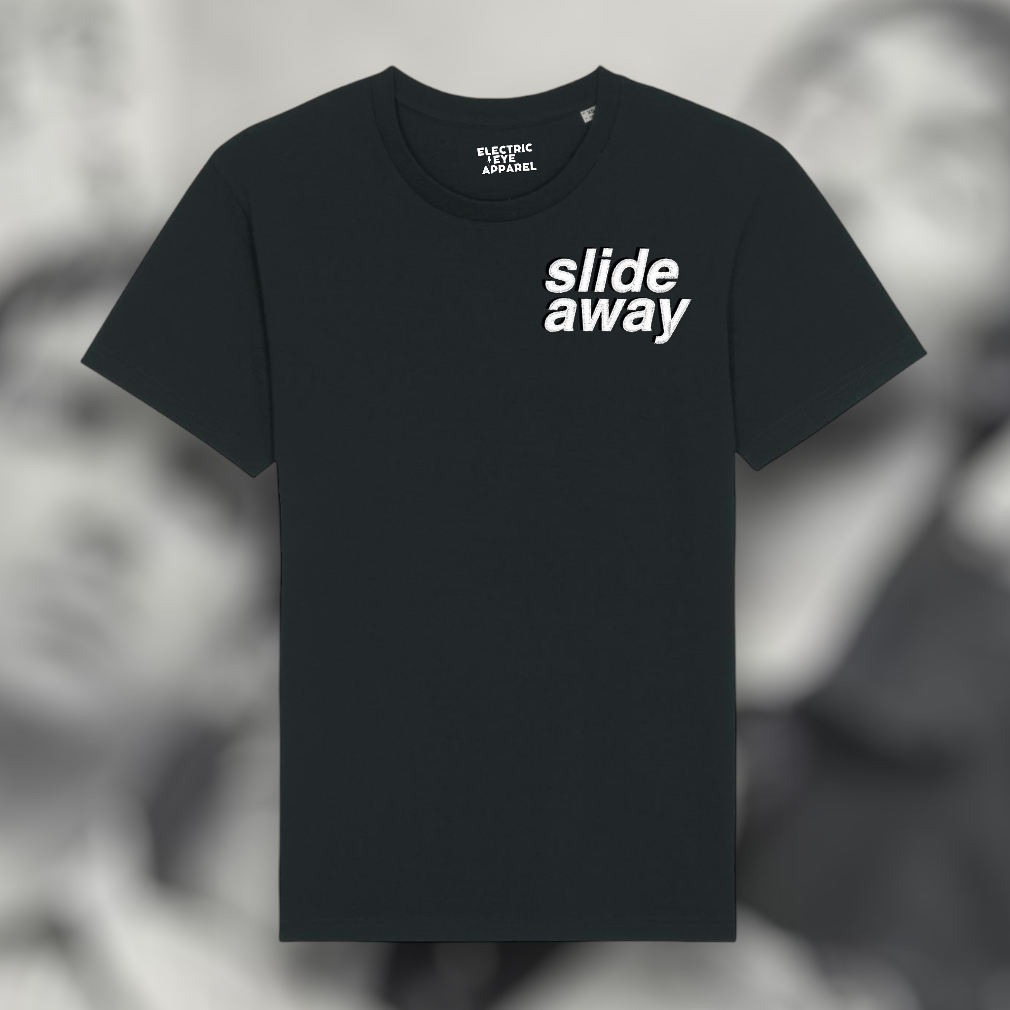 'SLIDE AWAY' 90s style left chest embroidered premium organic iconic men's 'rocker' t-shirt - inspired by Oasis