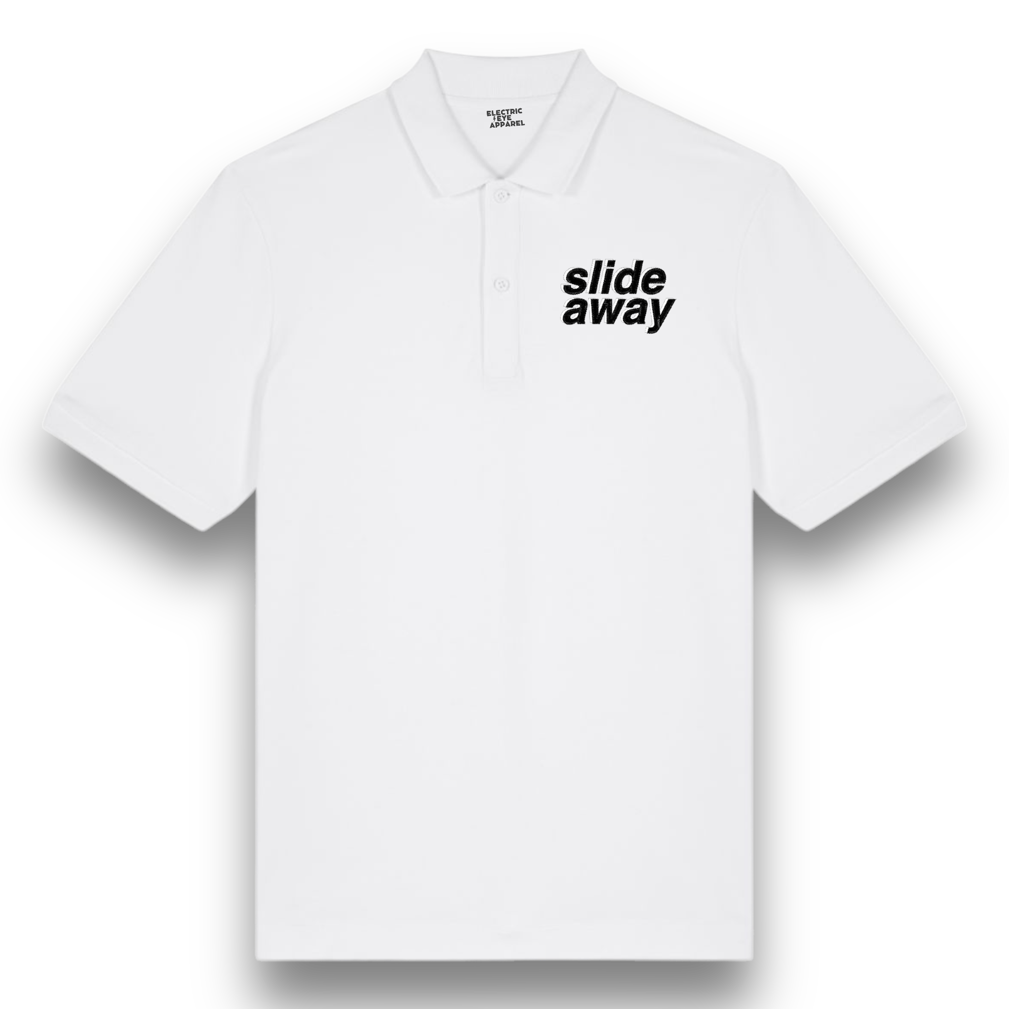 'SLIDE AWAY' left chest embroidered premium organic men's 'Carnaby' polo shirt - inspired by Oasis