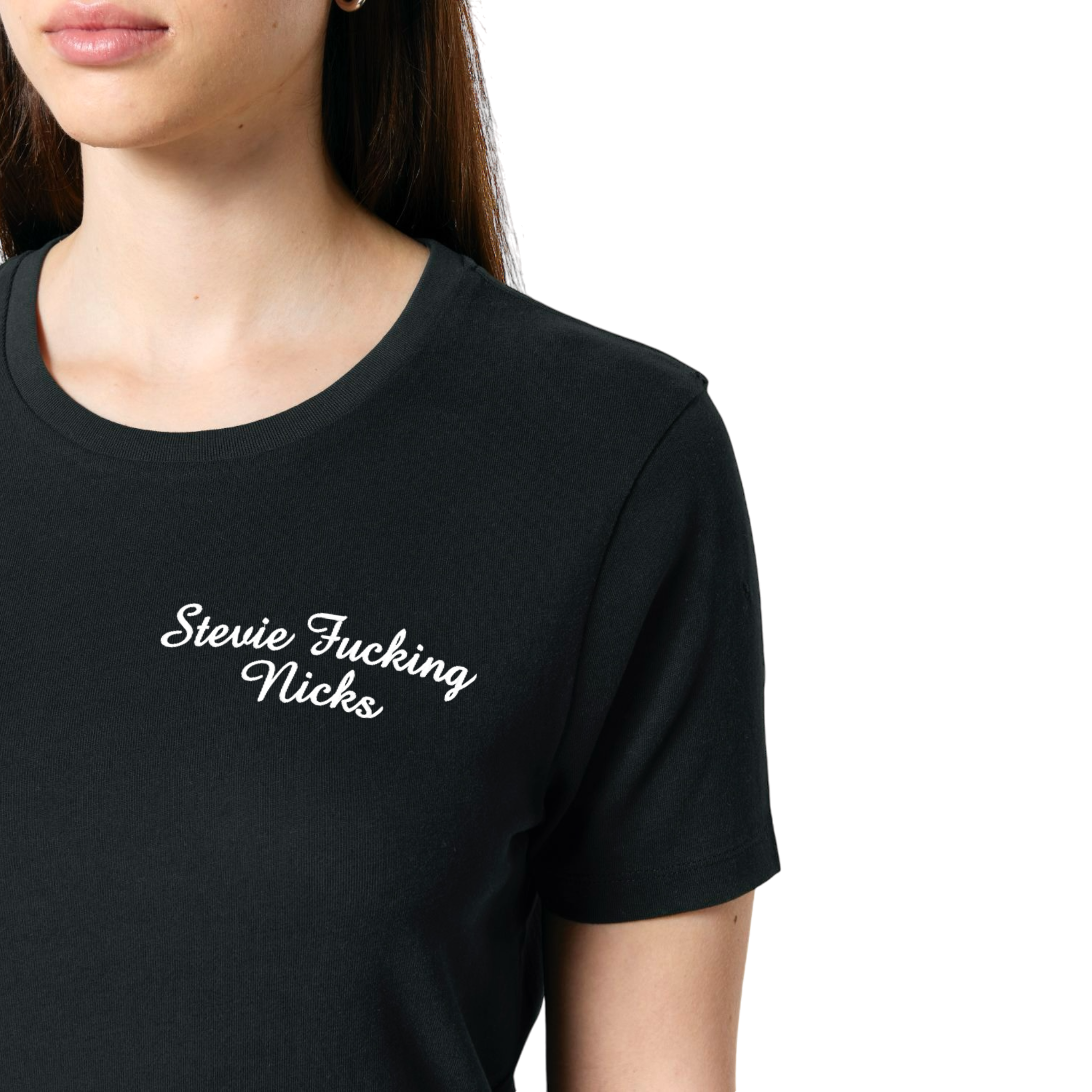 'STEVIE F*CKING NICKS' left chest embroidered premium organic women's 'muser' t-shirt