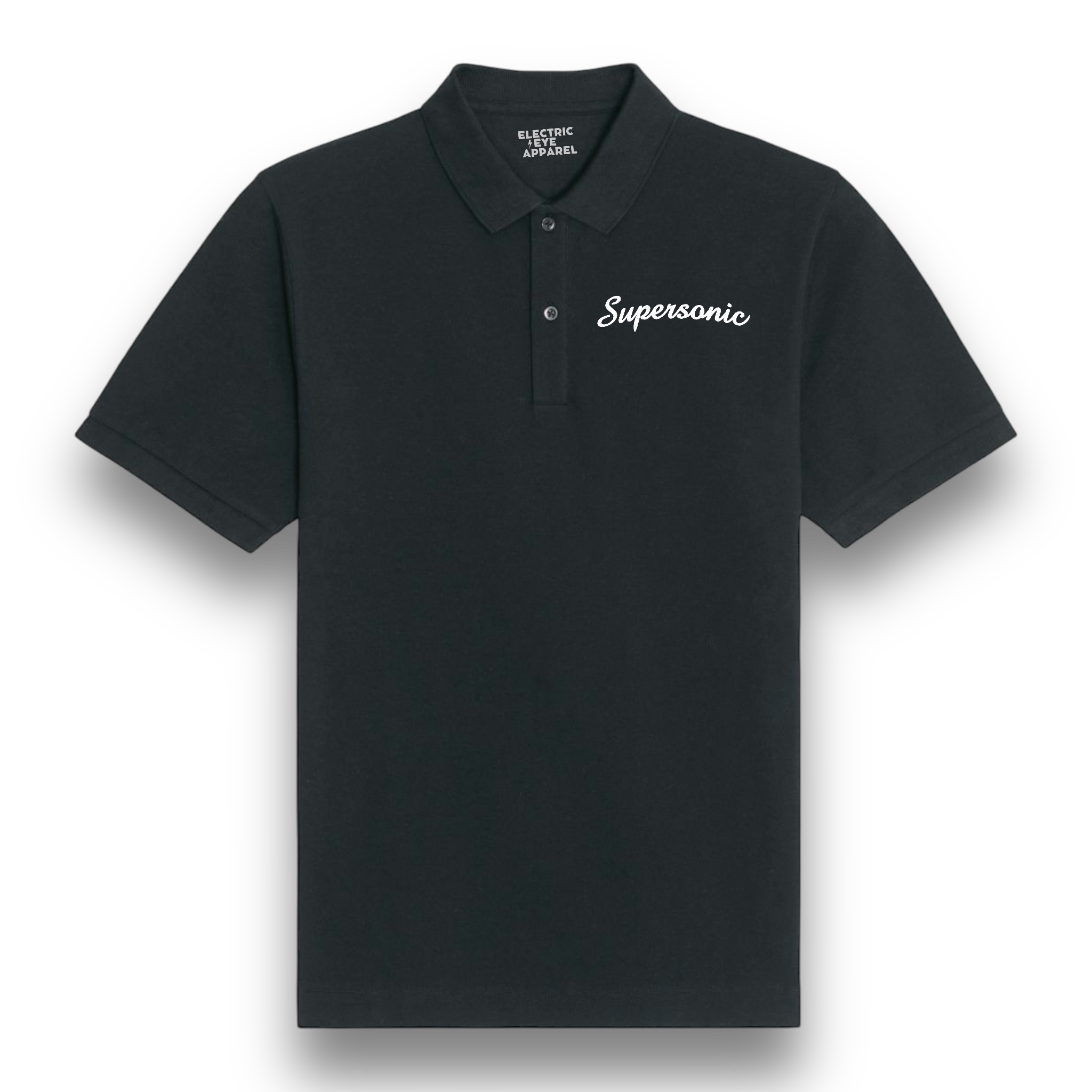 'SUPERSONIC' left chest embroidered premium organic men's 'Carnaby' polo shirt - inspired by Oasis