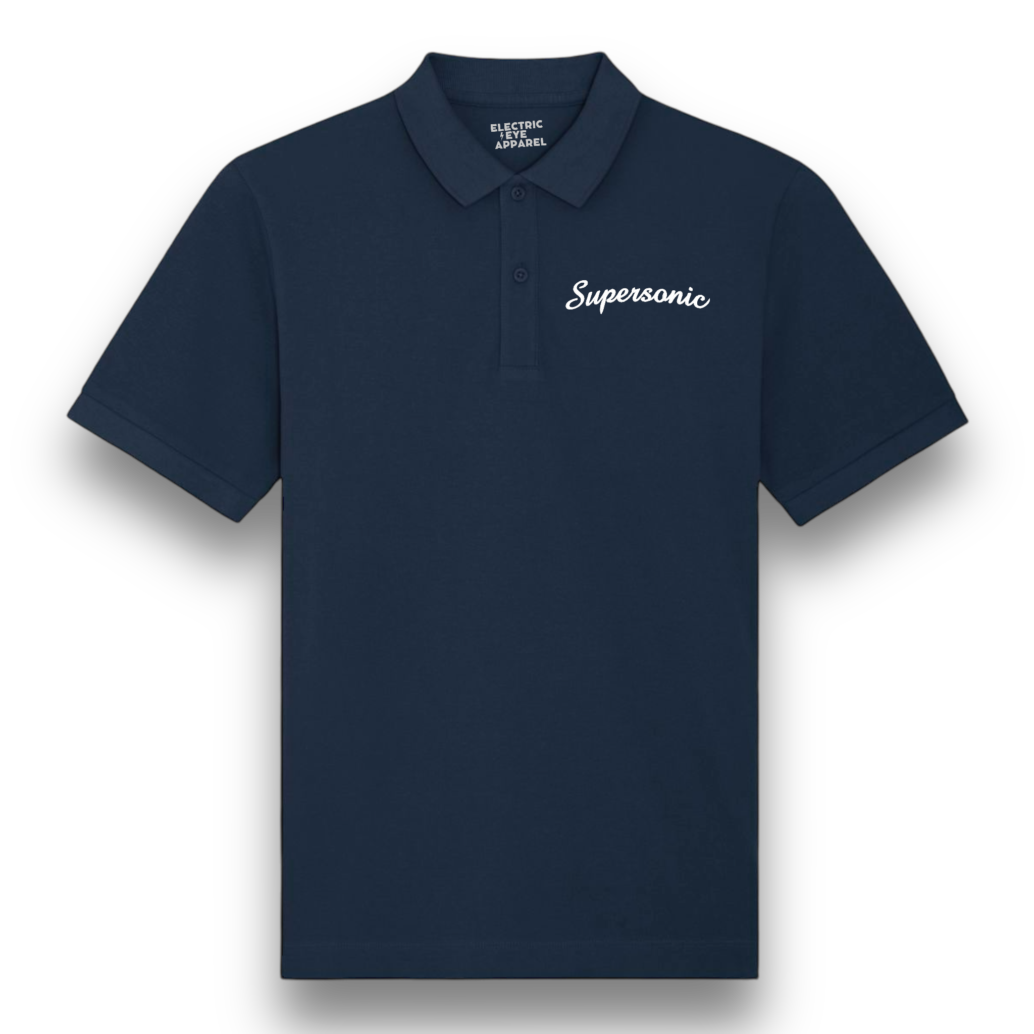 'SUPERSONIC' left chest embroidered premium organic men's 'Carnaby' polo shirt - inspired by Oasis