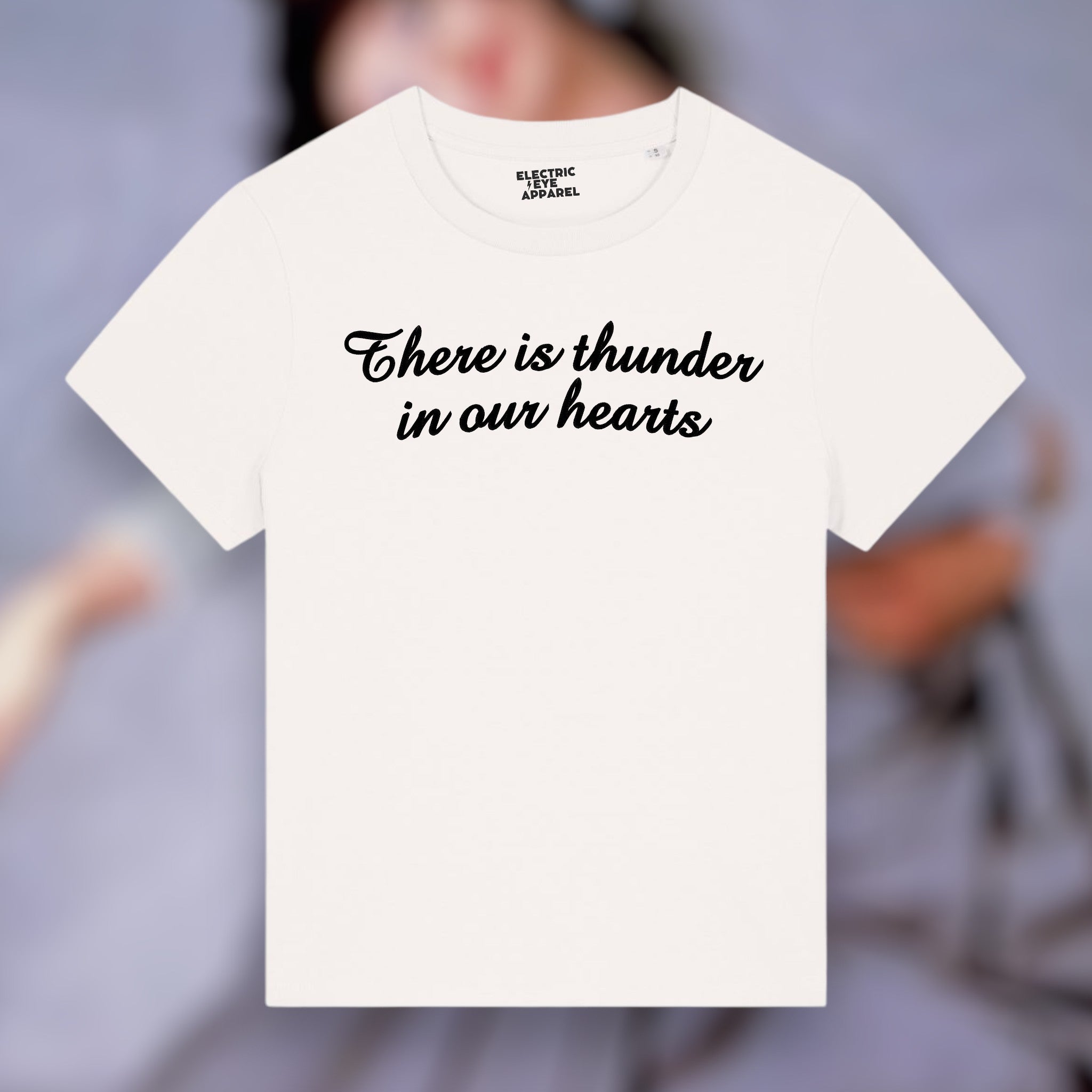 'THERE IS THUNDER IN OUR HEARTS' premium embroidered organic women's 'muser' t-shirt - inspired by Kate Bush